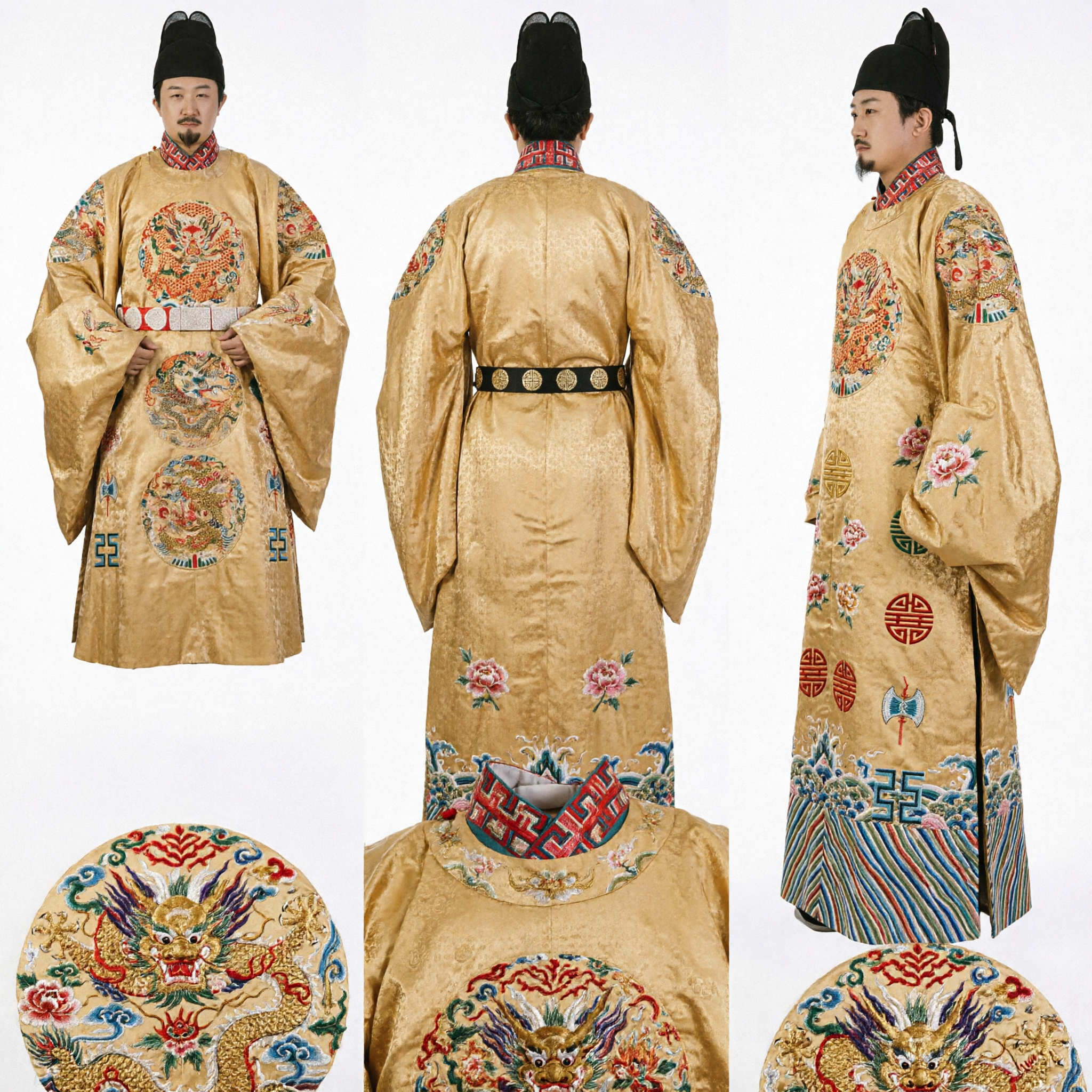 Ancient Chinese Ming Dynasty Emperor Yellow Dragon Robe Traditional Hanfu Costume for Men Historical Cosplay Performance