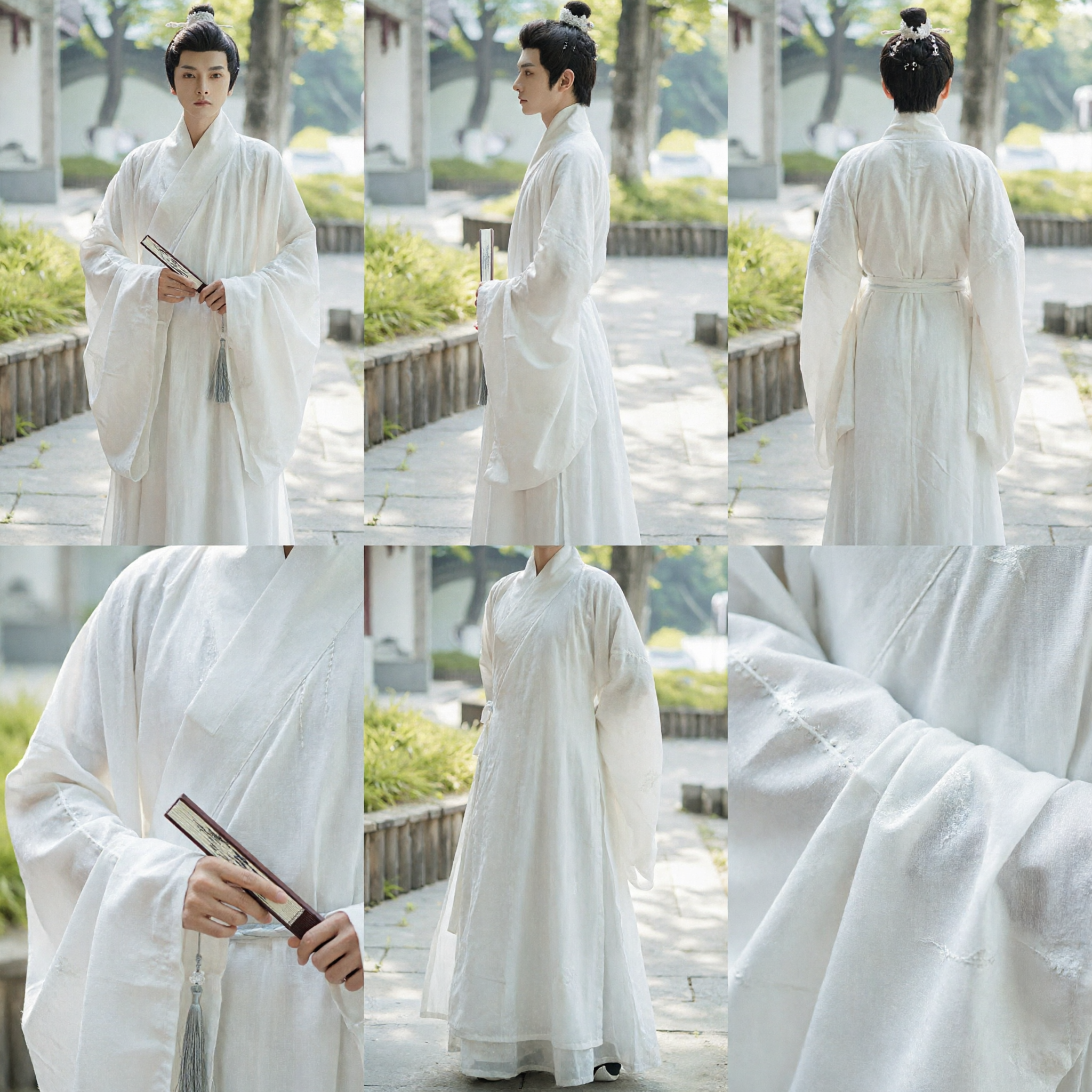 Men's Ancient Chinese Hanfu White Cross-Collar Robe Traditional Scholar Swordsman Costume for Cosplay and Photography