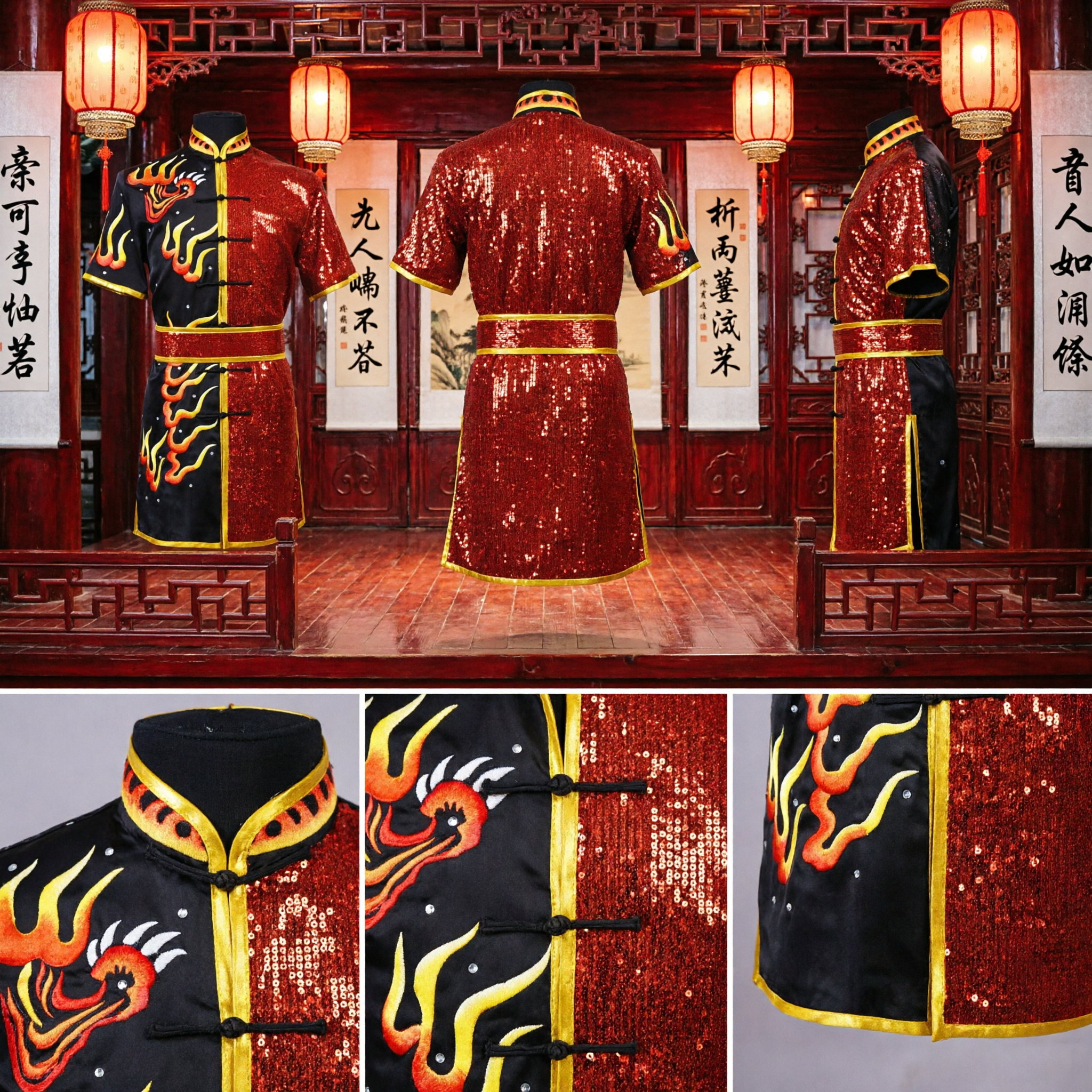 Men's Chinese Kung Fu Uniform Traditional Martial Arts Costume Dragon Embroidery Stage Performance Tang Suit