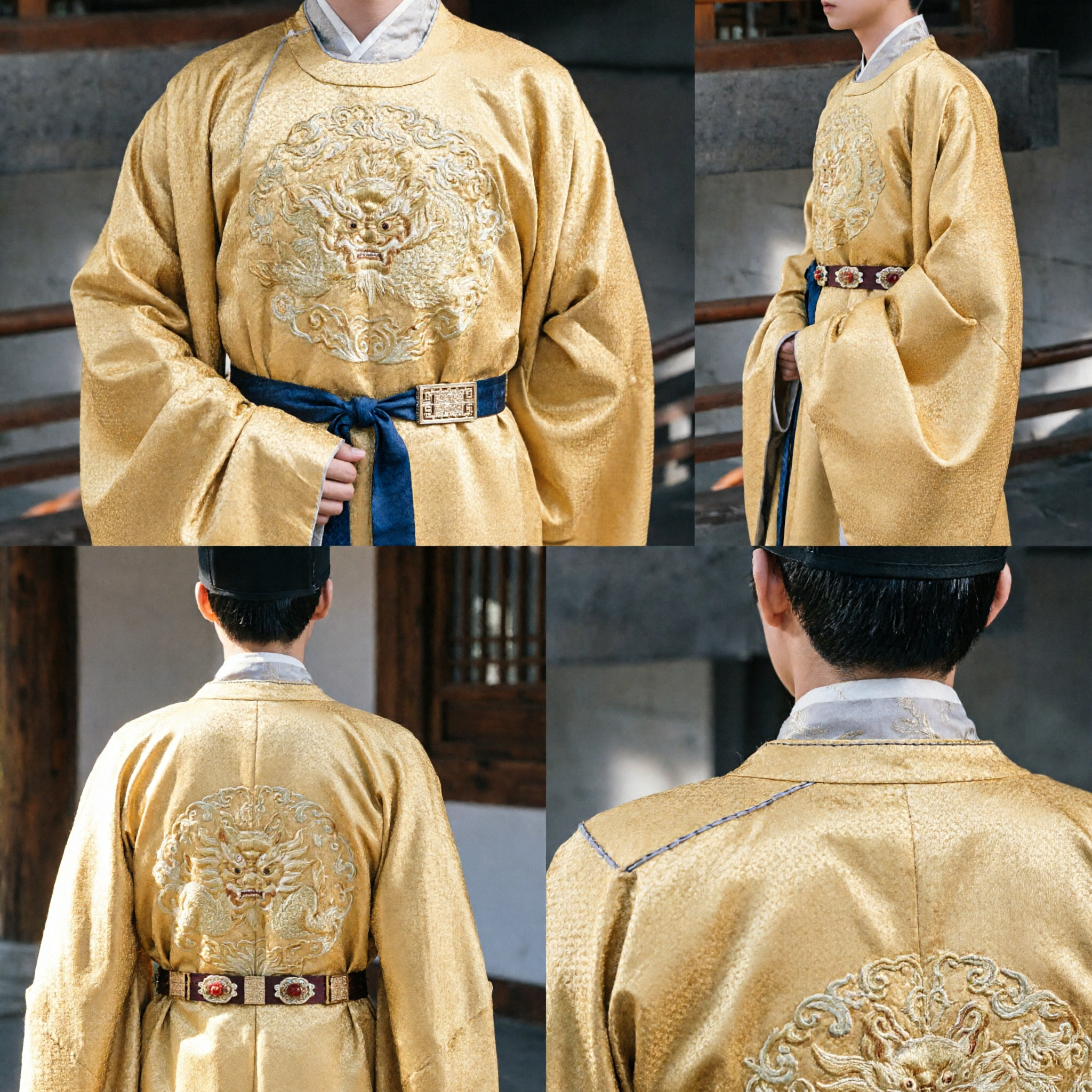 Ancient Chinese Imperial Prince Hanfu Costume Yellow Dragon Embroidery Robe for Men and Boys