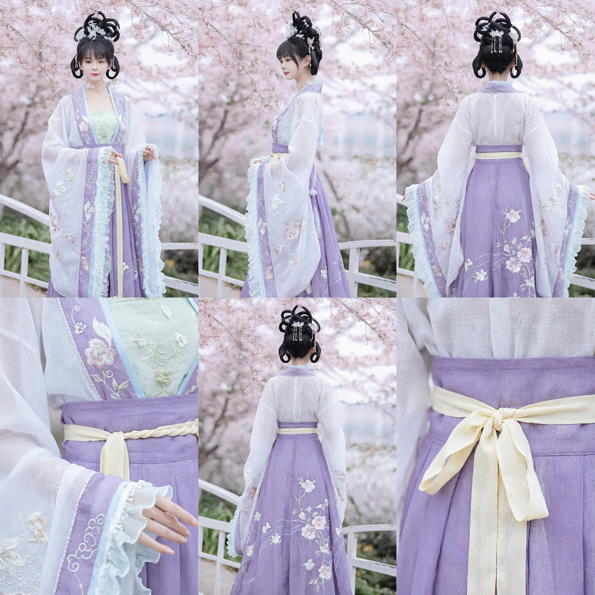 Elegant Purple Tang Dynasty Hanfu Traditional Chinese Costume with Floral Embroidery for Women Photography