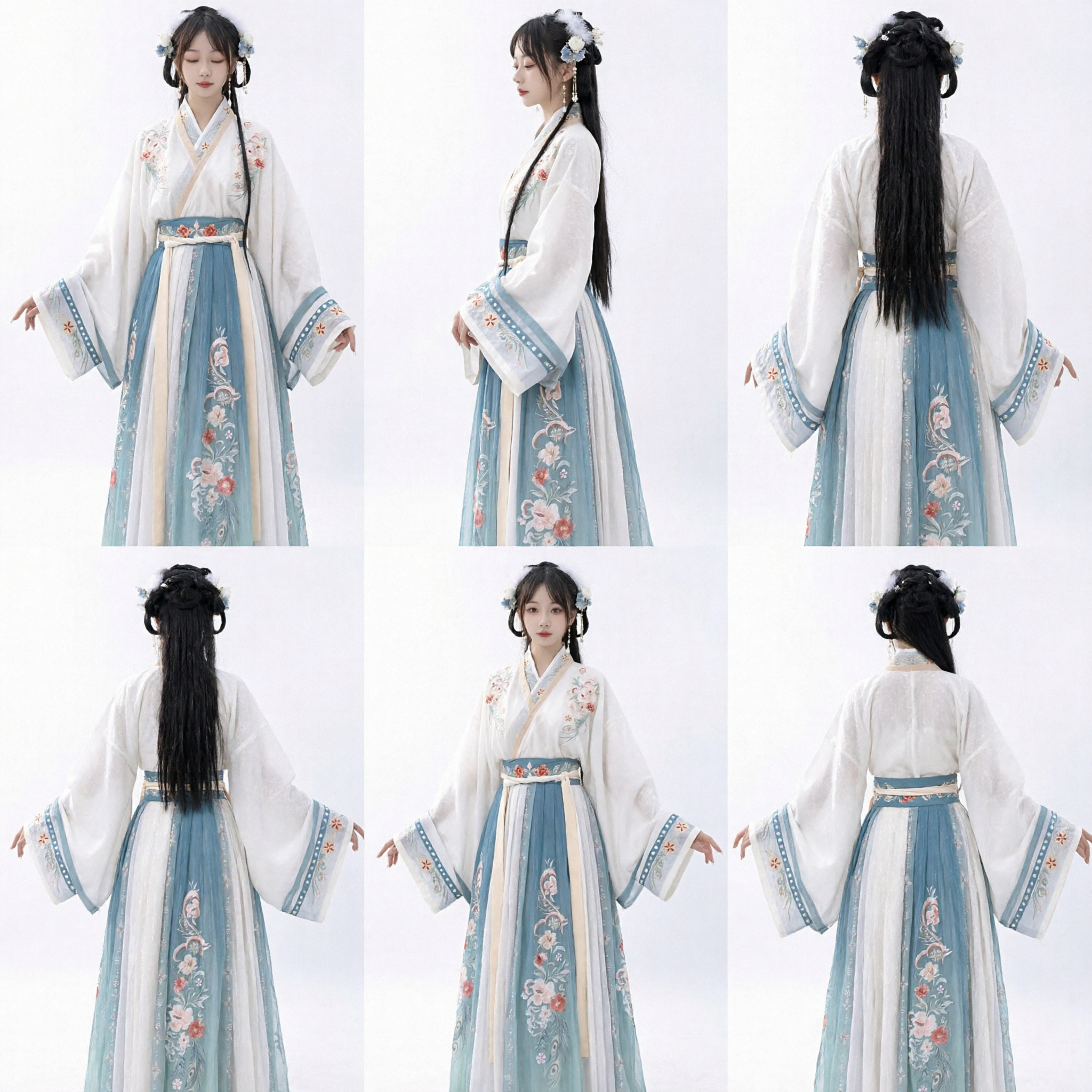 Elegant Traditional Chinese Hanfu Dress Women Blue White Embroidered Ancient Costume for Cosplay and Festivals