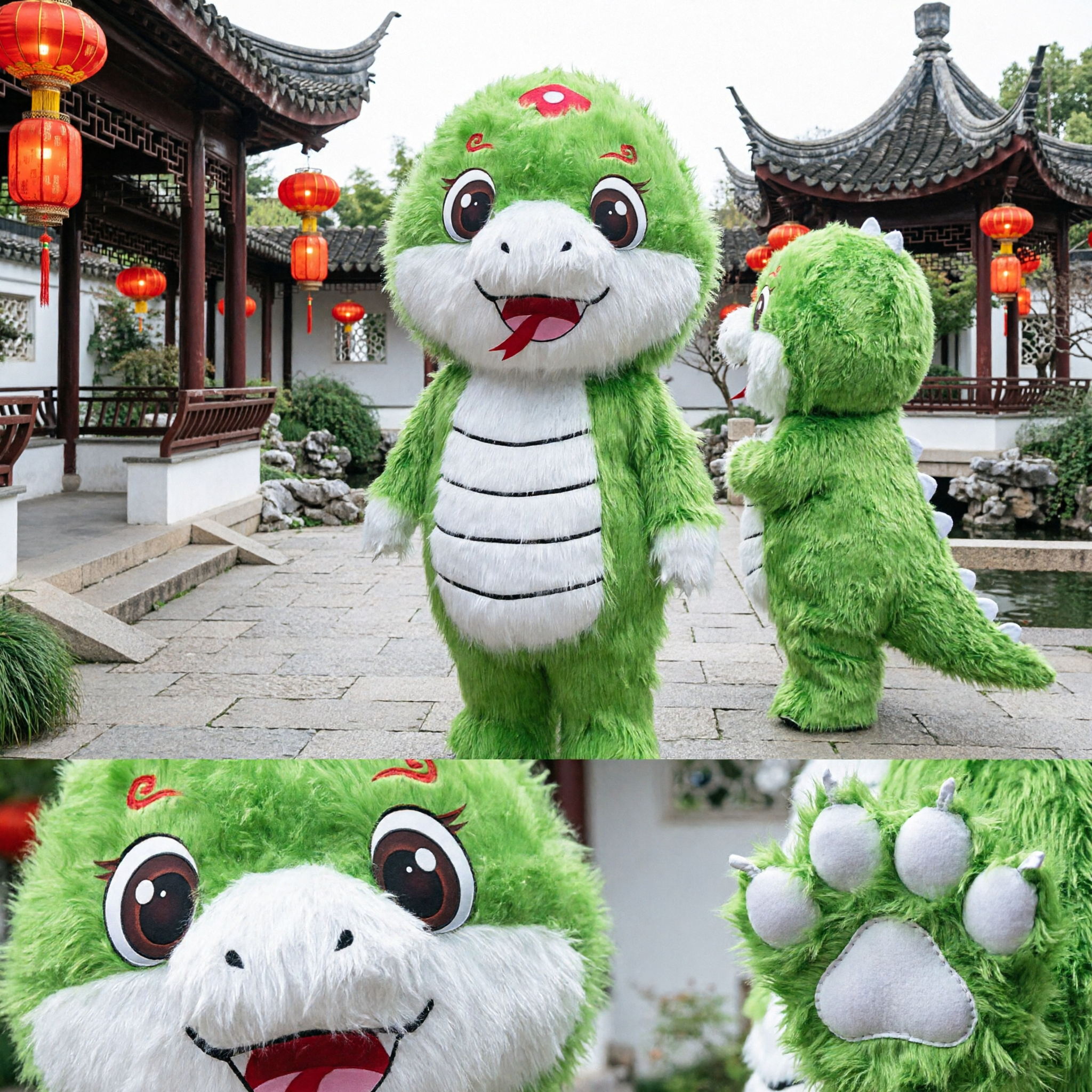Green Chinese Dragon Mascot Costume Plush Animal Suit for Theme Park Parades and Events Adult