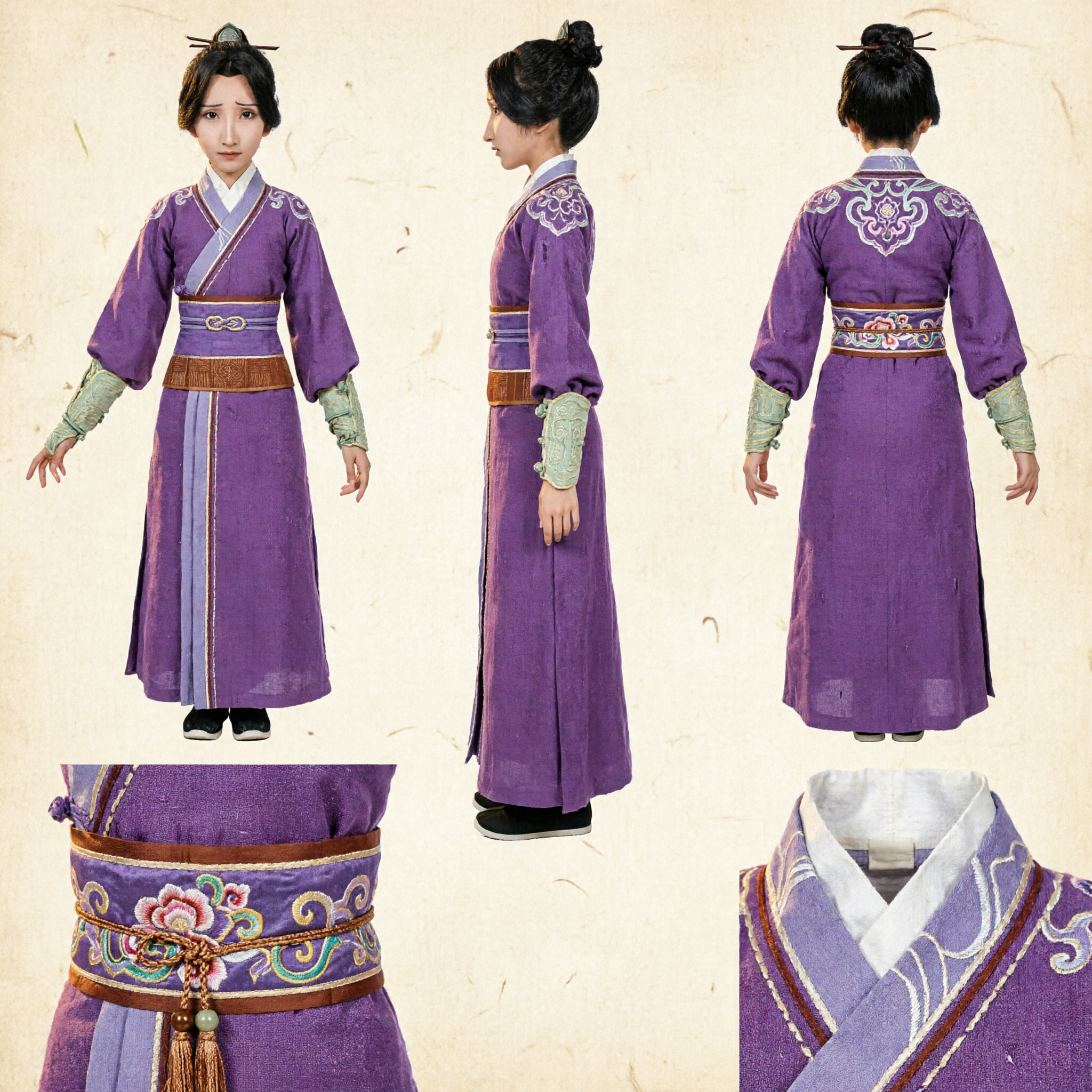 Women's Purple Mulan Warrior Hanfu Costume Traditional Chinese Ancient Clothing for Cosplay and Performance