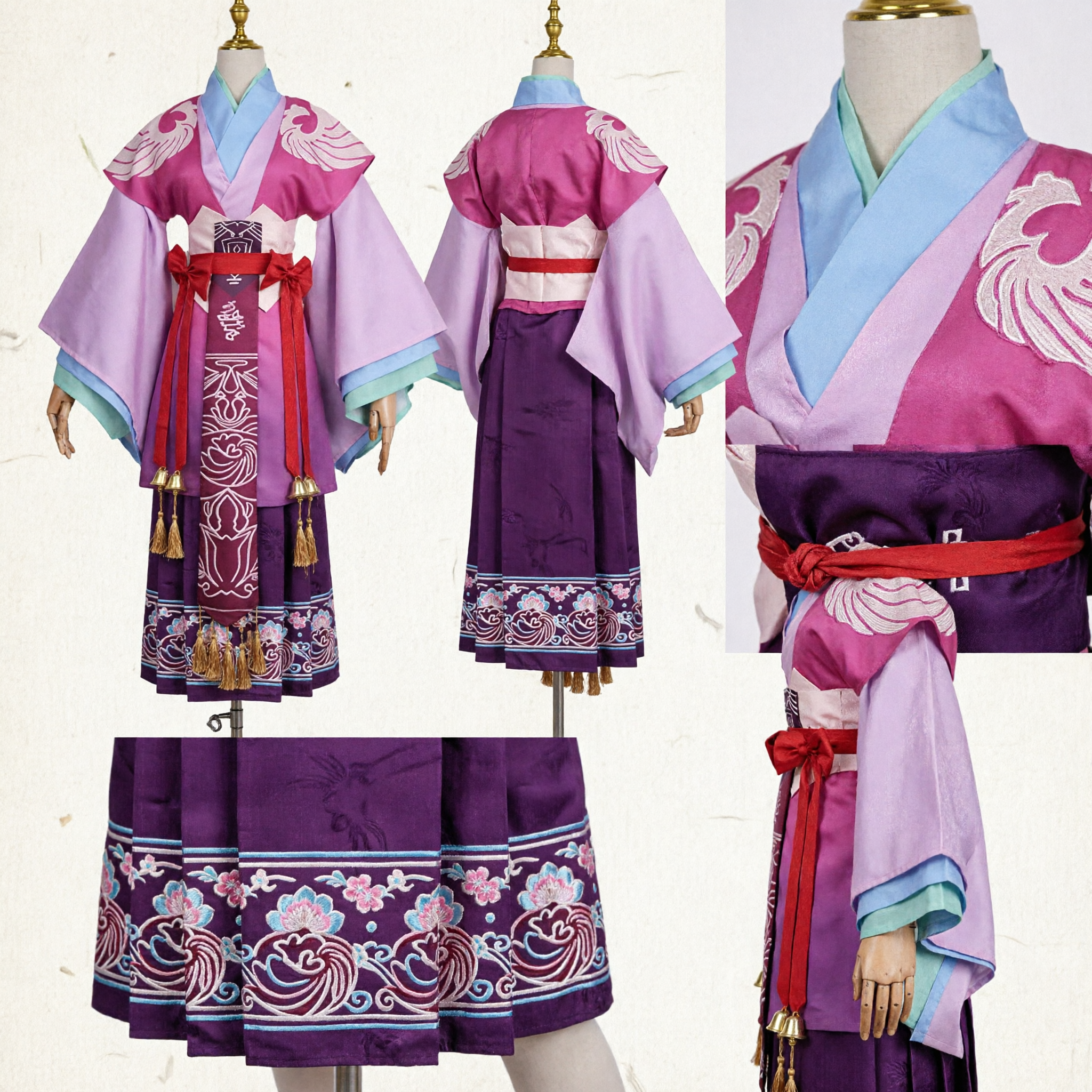 Ancient Chinese Traditional Hanfu Costume Pink Purple Fairy Dress Women Swordswoman Outfit for Cosplay Stage Performance