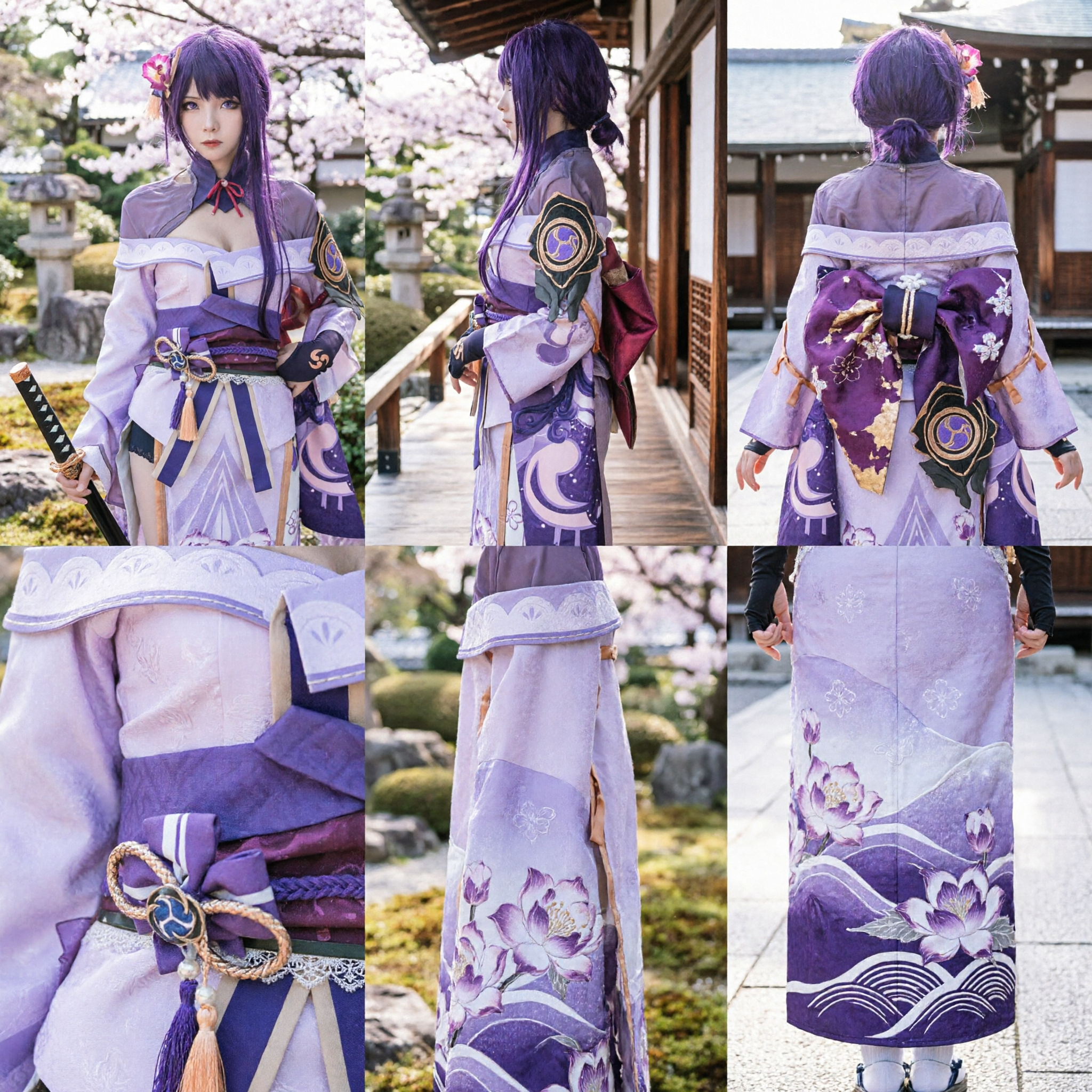 Genshin Impact Raiden Shogun Cosplay Costume Purple Kimono Dress Anime Game Outfit for Women Halloween