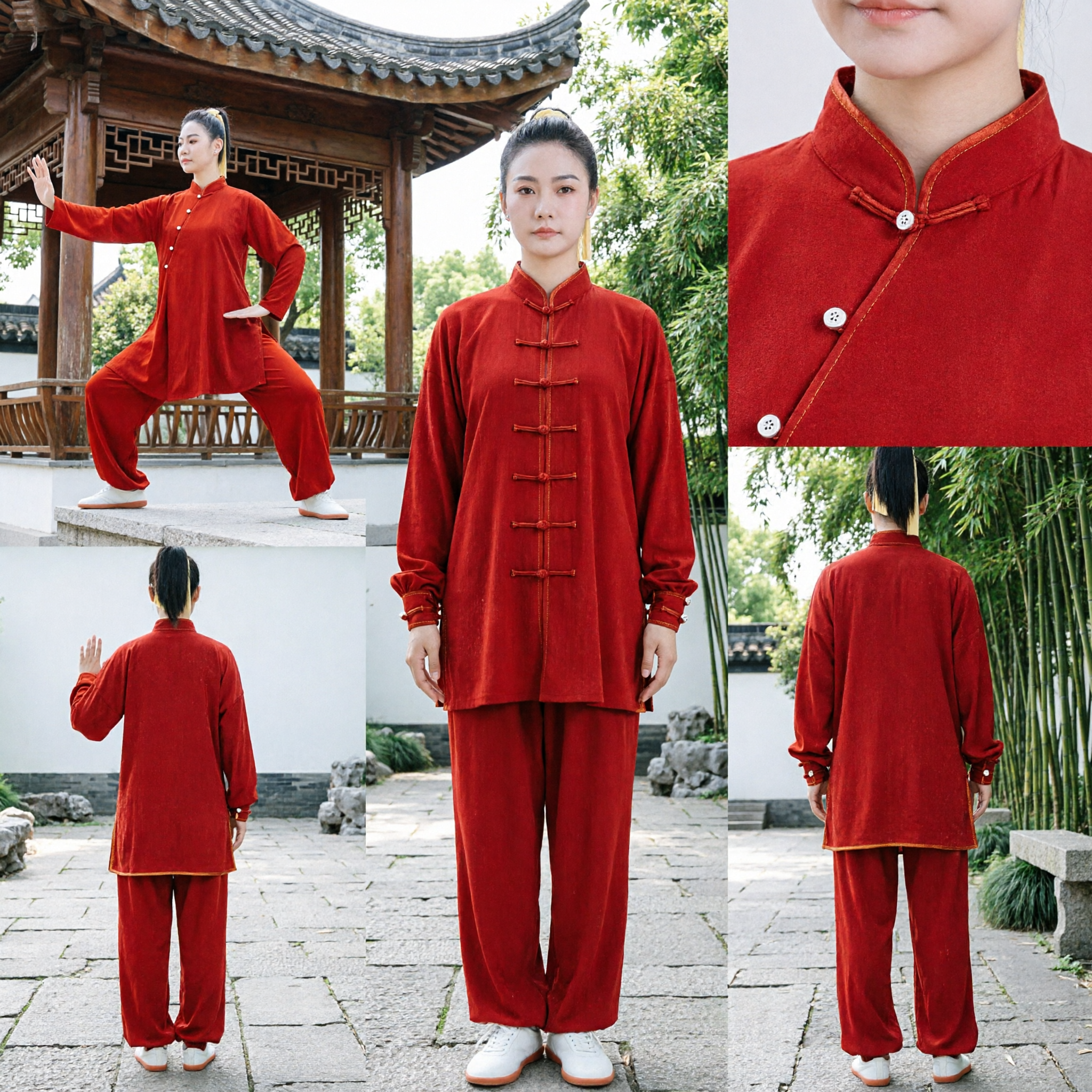 Traditional Red Chinese Martial Arts Uniform Tai Chi Kung Fu Suit for Women Practice Performance