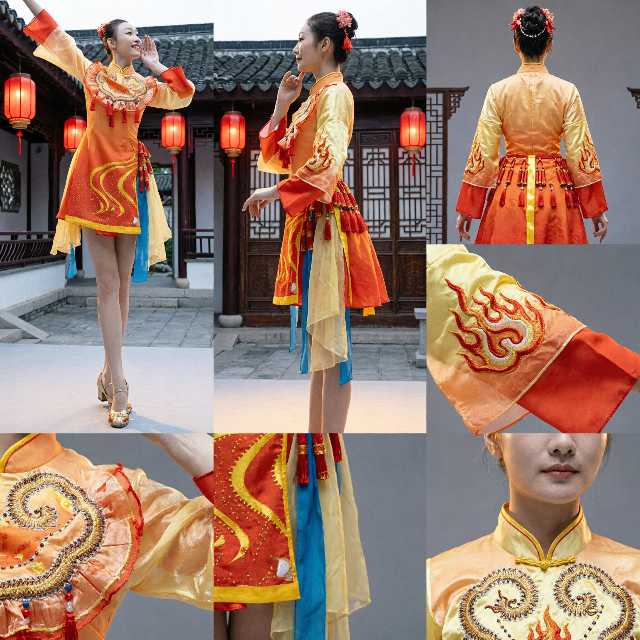 Traditional Chinese Folk Dance Costume Women's Orange Yangge Fan Dance Dress Festival Performance Outfit