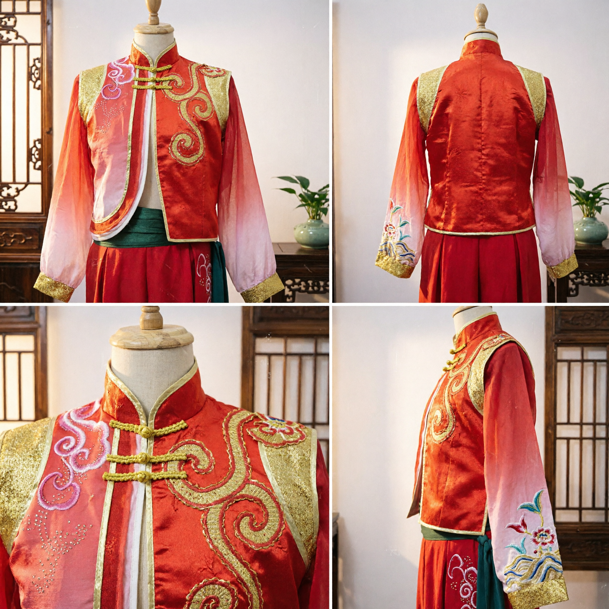 Chinese Folk Dance Costume Red Embroidered Jacket and Pants Traditional Yangge Performance Outfit for Women