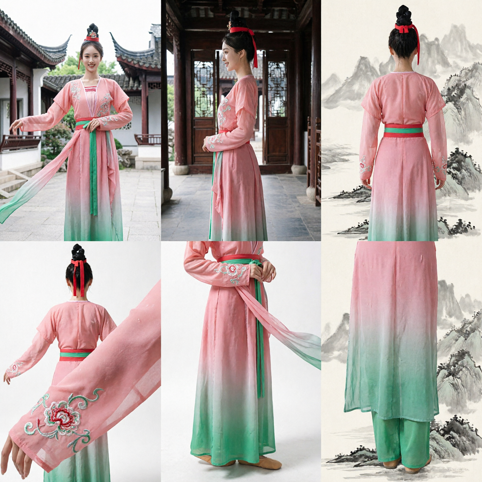 Traditional Chinese Tang Dynasty Folk Dance Costume Pink Gradient Hanfu for Women Stage Performance Dress