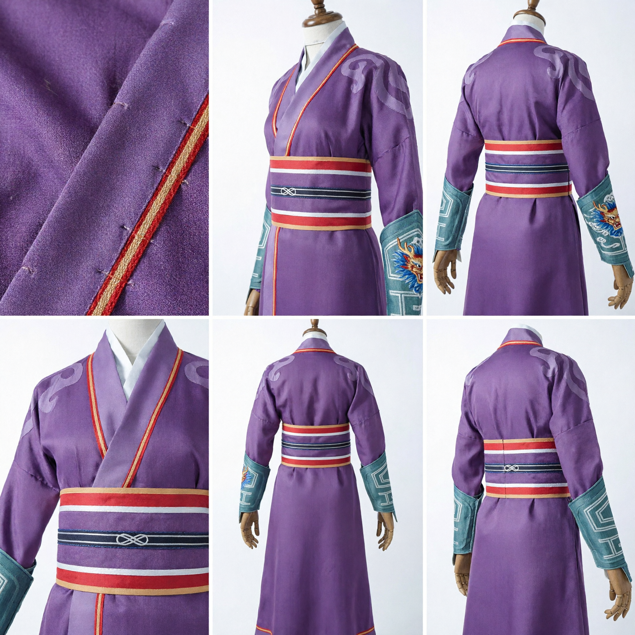 Men's Purple Ancient Chinese Hanfu Costume Traditional Swordsman Robe for Cosplay and Stage Performance