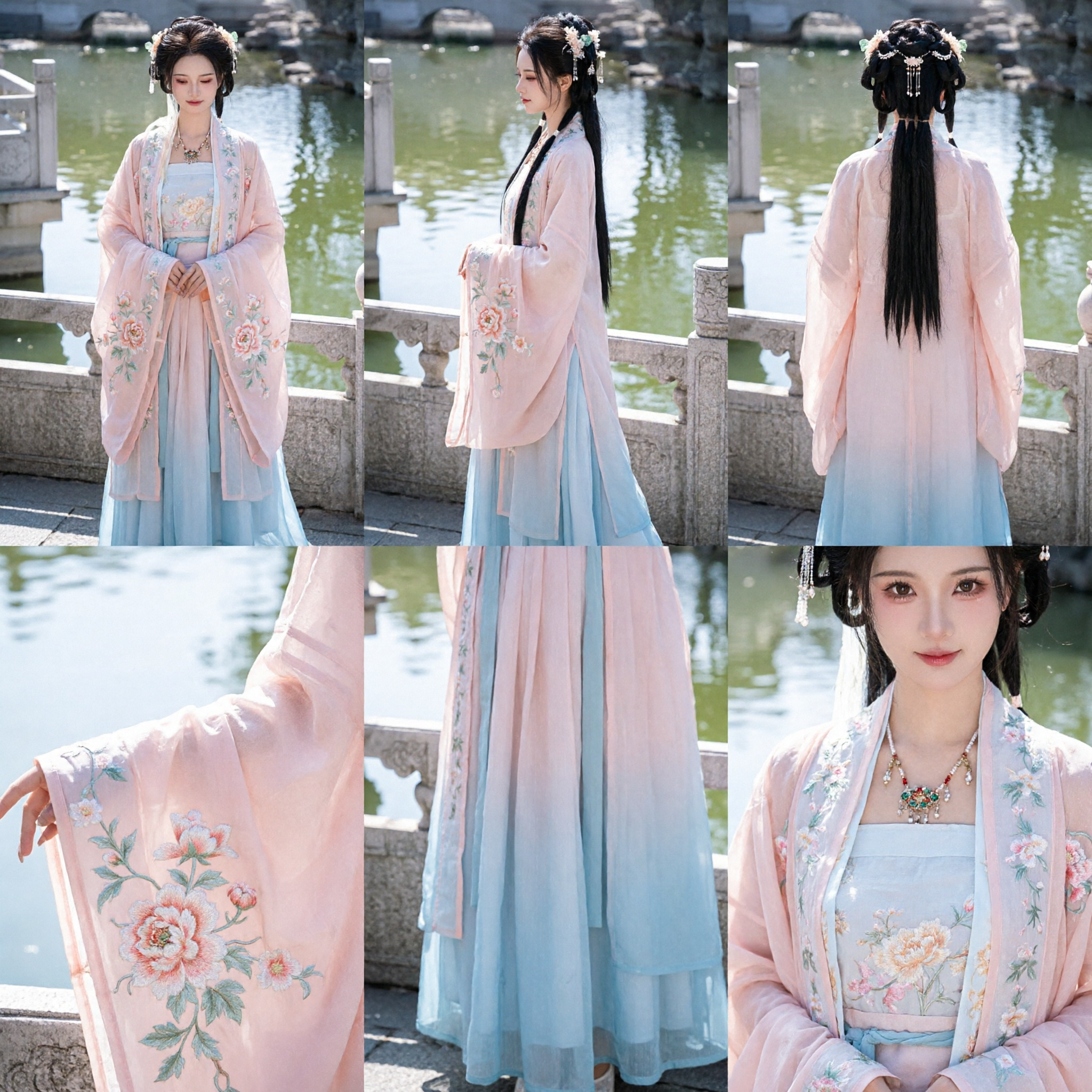 Elegant Pink Floral Embroidery Hanfu Set Traditional Chinese Ancient Costume Fairy Dress for Women
