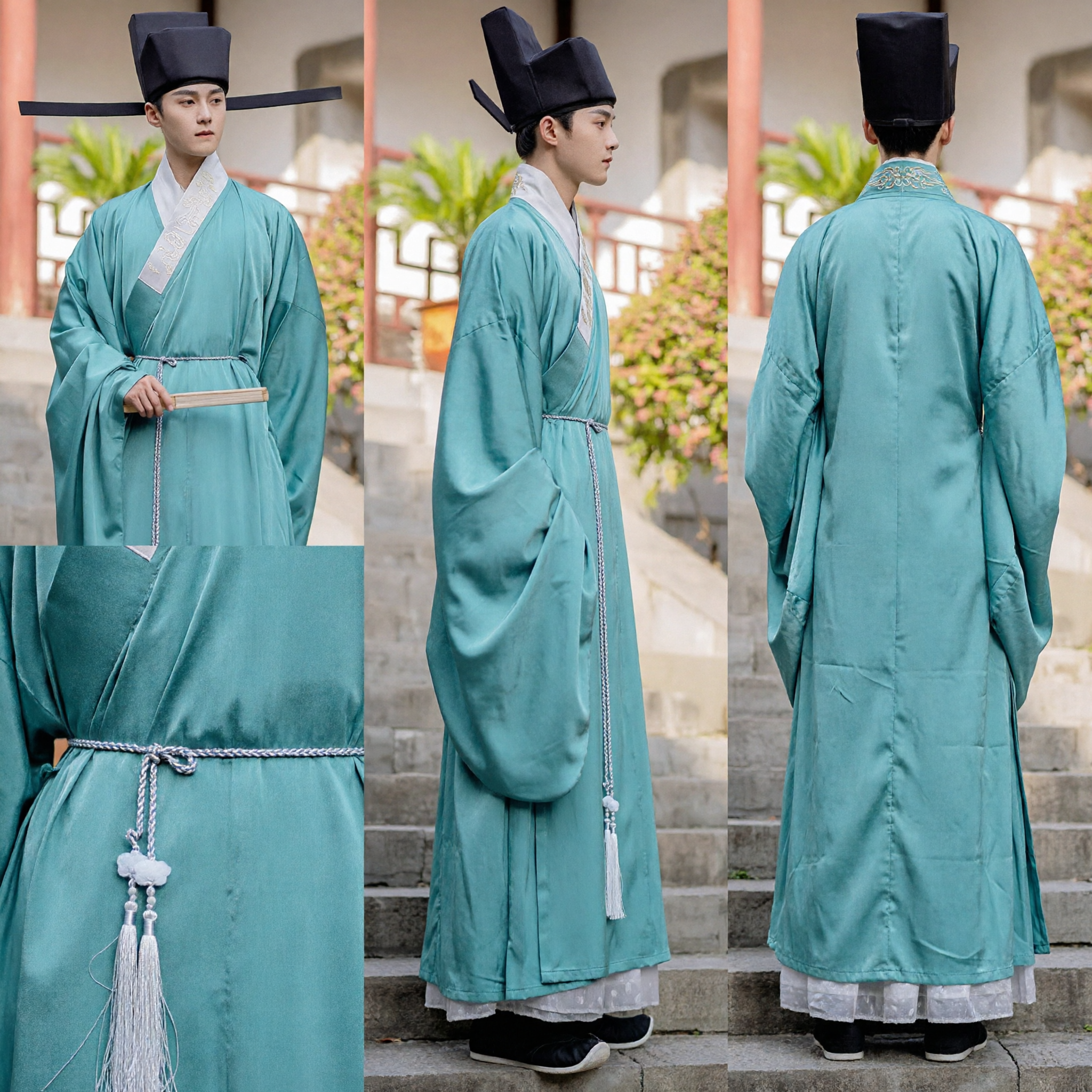 Traditional Chinese Song Dynasty Official Hanfu Costume Men Ancient Scholar Robe and Hat Set