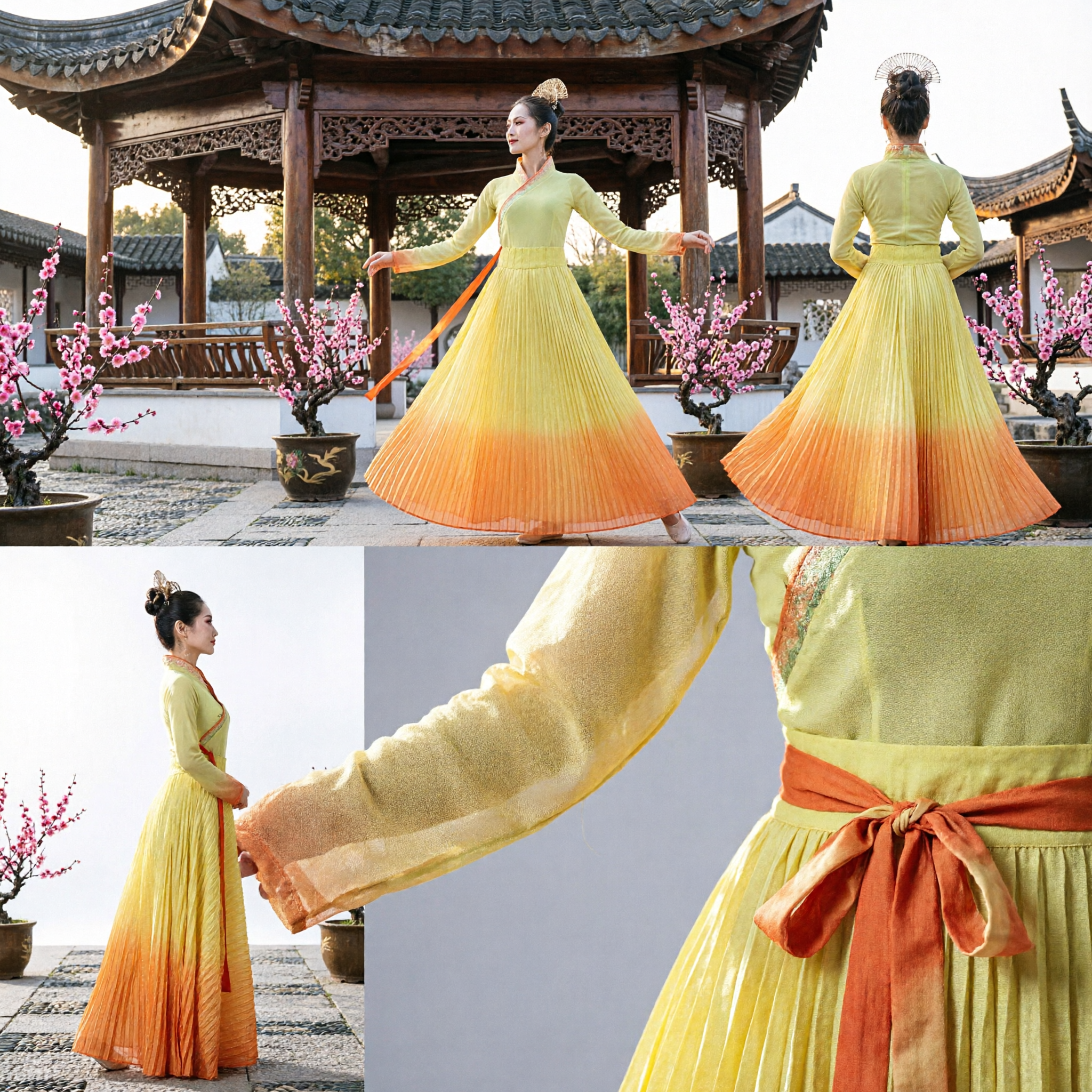 Elegant Yellow Gradient Chinese Classical Dance Costume Traditional Hanfu Dress for Women Performance