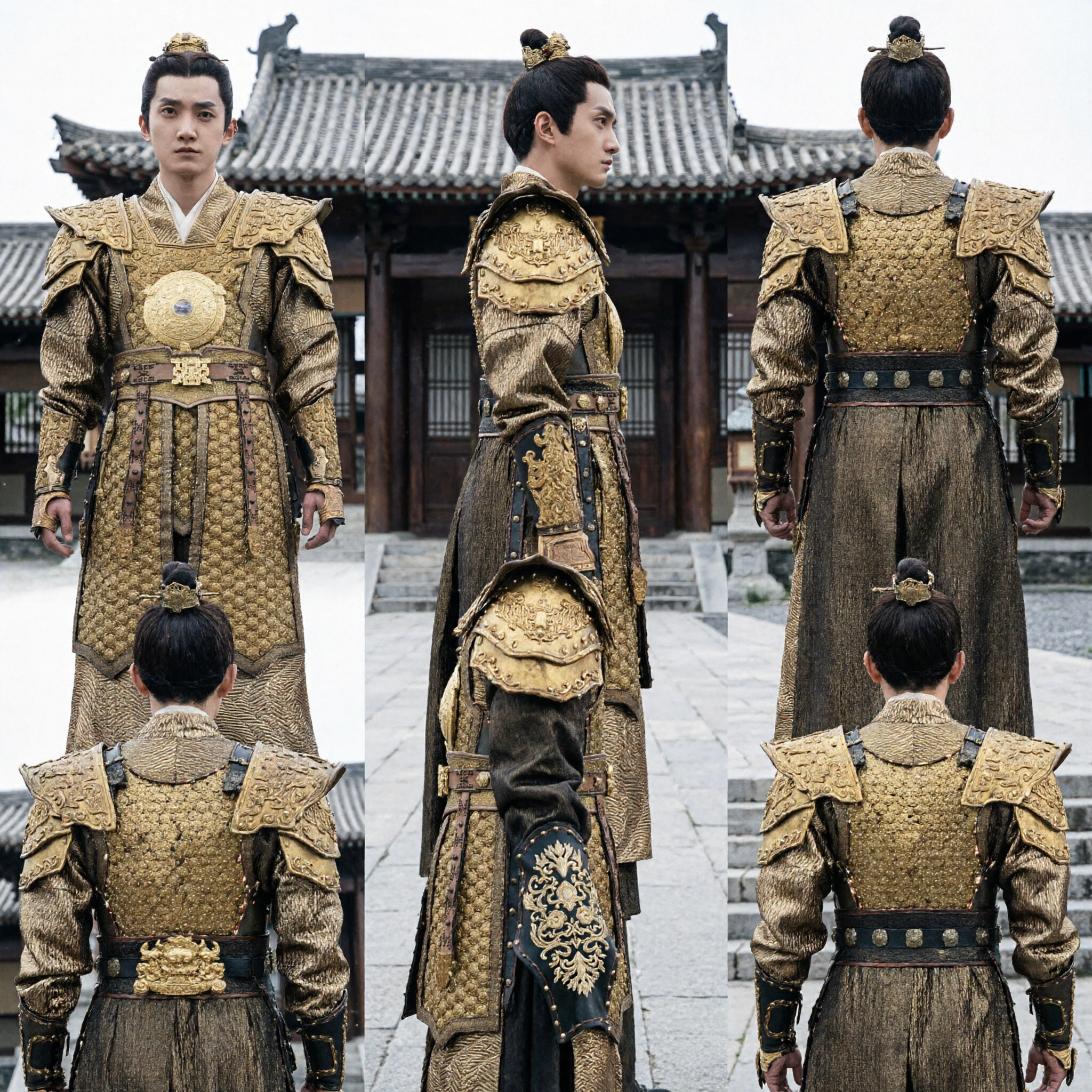 Ancient Chinese Golden General Armor Costume Men Traditional Warrior Hanfu Outfit for Cosplay and Stage Performance