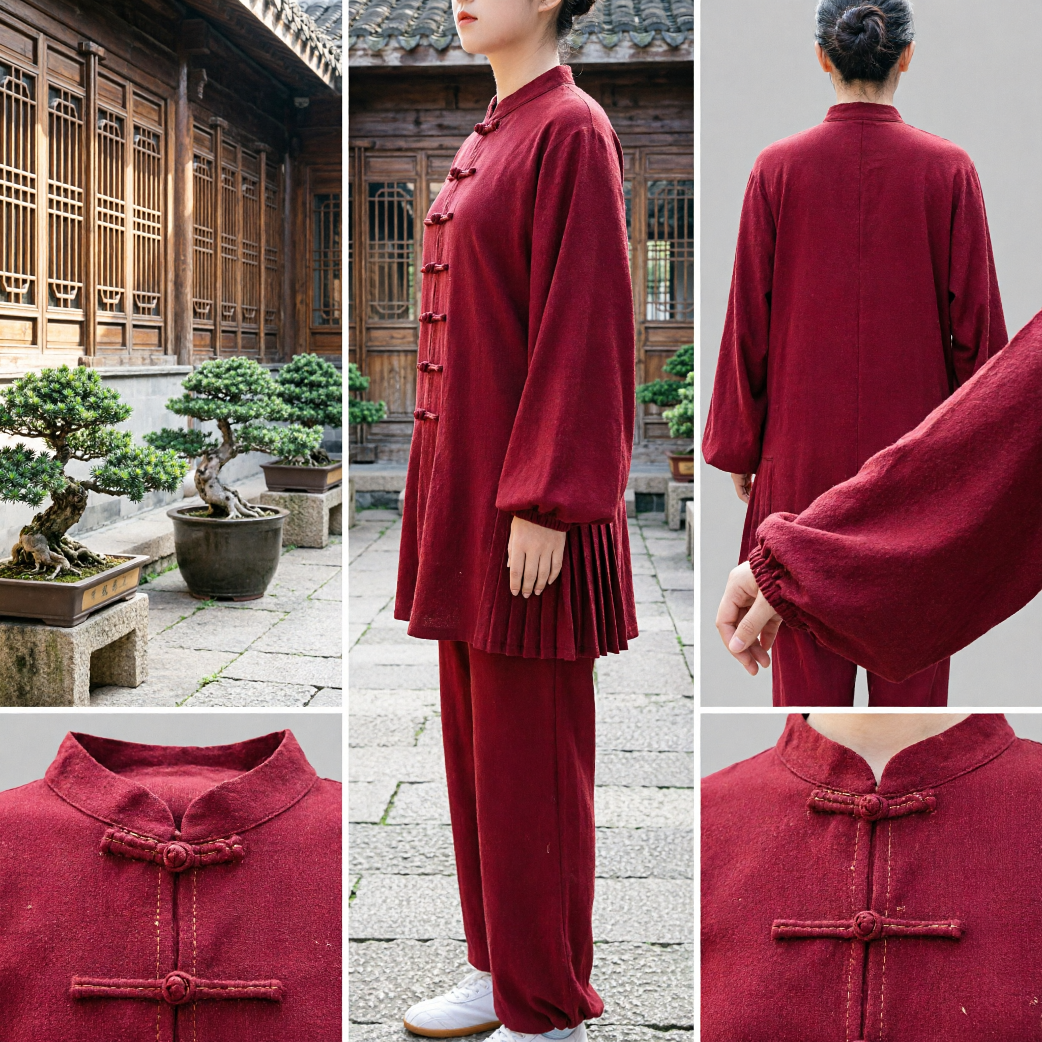 Traditional Red Tai Chi Uniform for Women Cotton Kung Fu Suit Martial Arts Wushu Clothing
