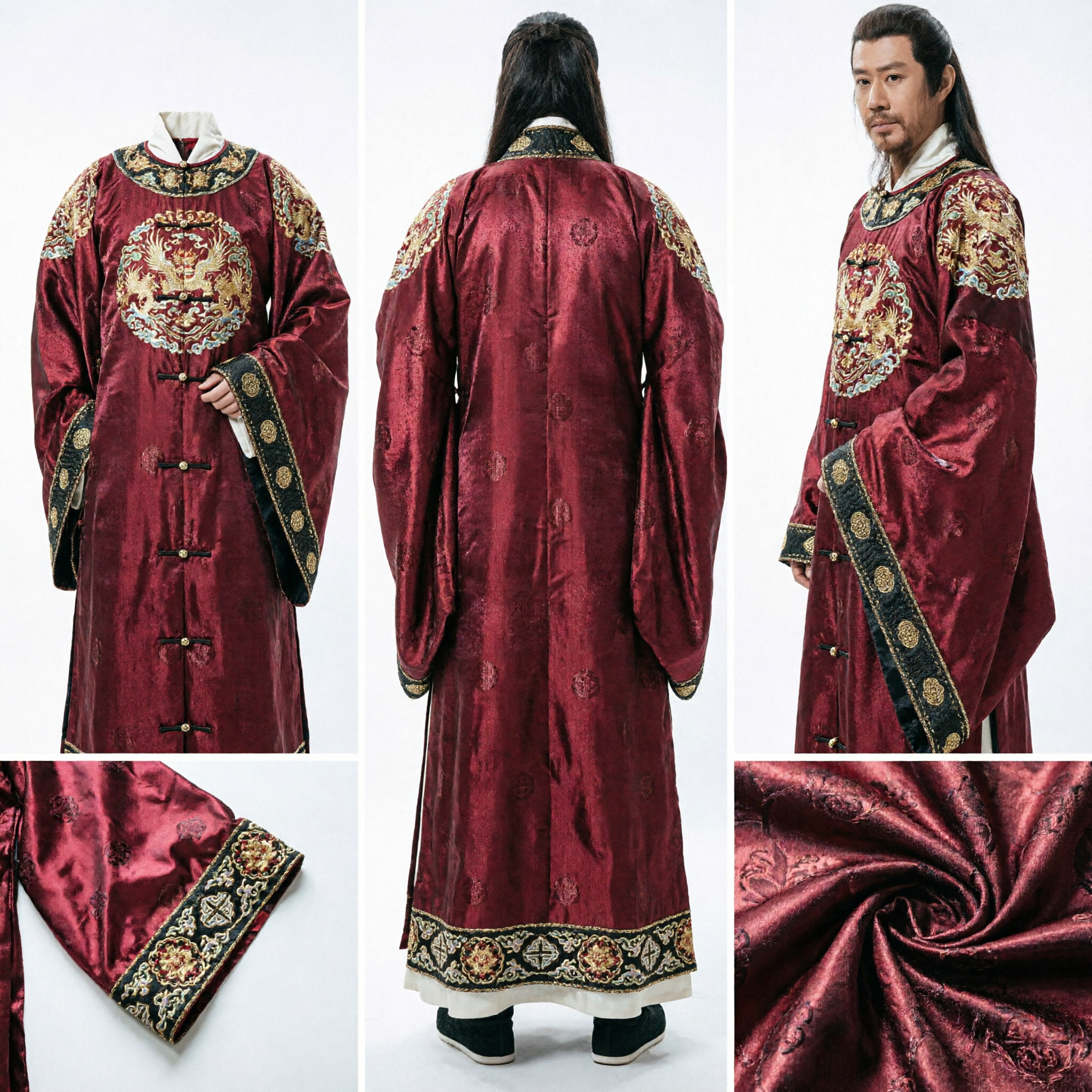 Ancient Chinese Wuxia Swordsman Costume Men's Red Hanfu Robe Traditional Martial Arts Clothing