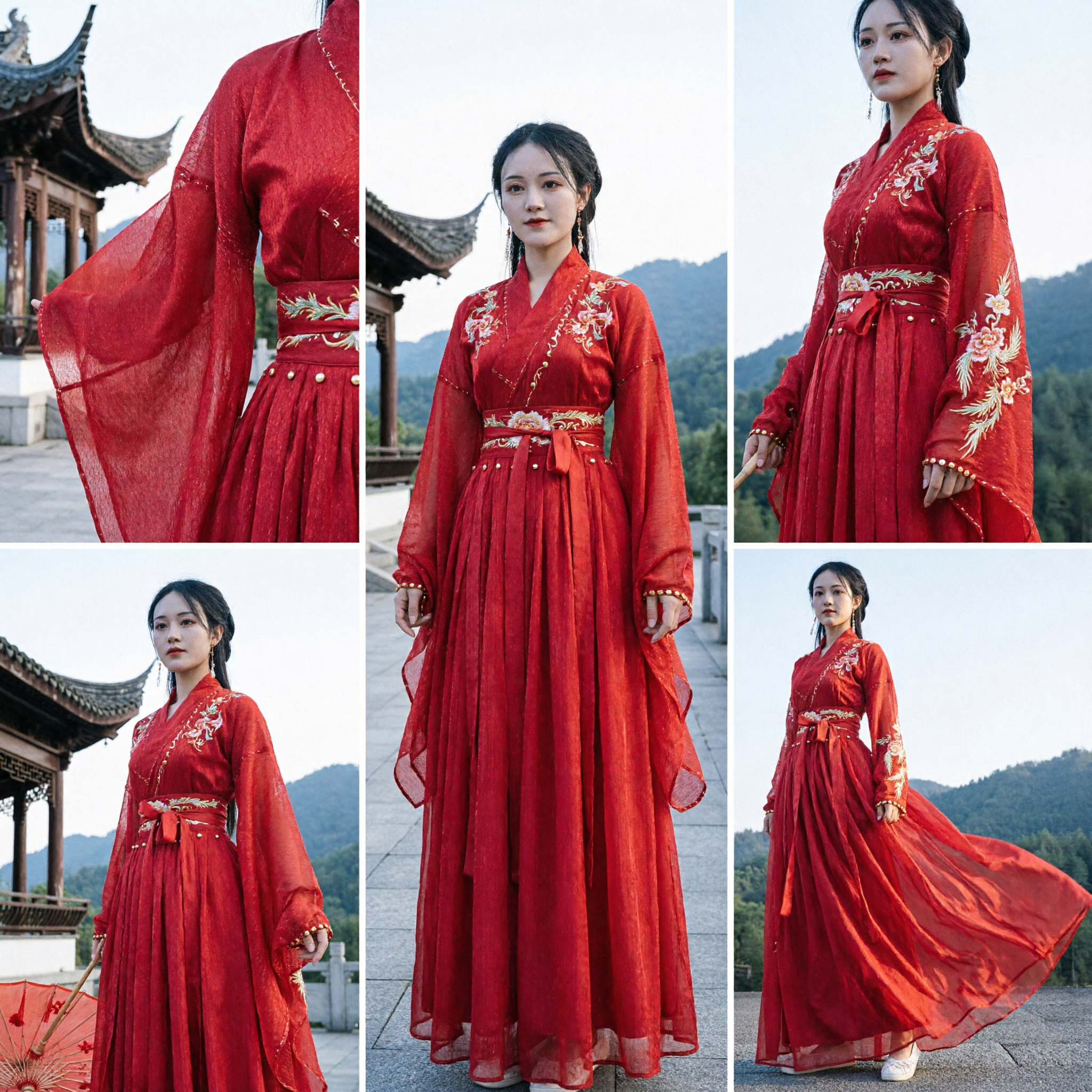 Traditional Chinese Red Hanfu Wedding Dress Ancient Costume for Women Flowing Chiffon Embroidery Performance Outfit