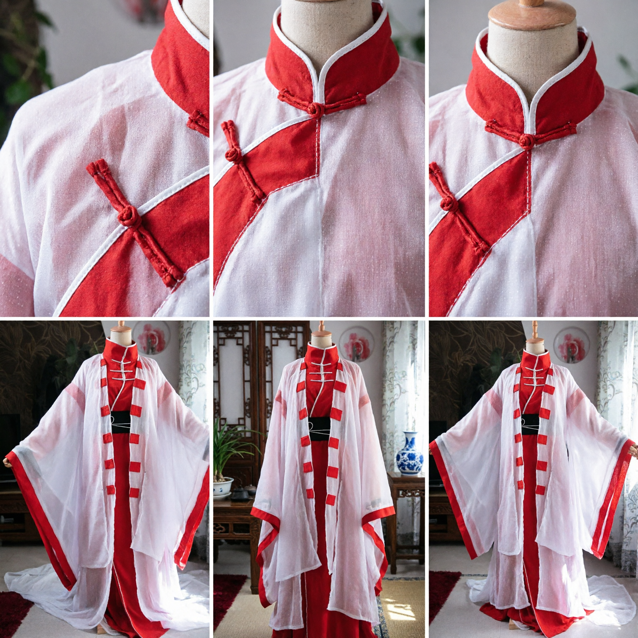 Traditional Chinese Hanfu Costume Red Robe with White Cape Taoist Priest Cosplay Outfit for Stage Performance