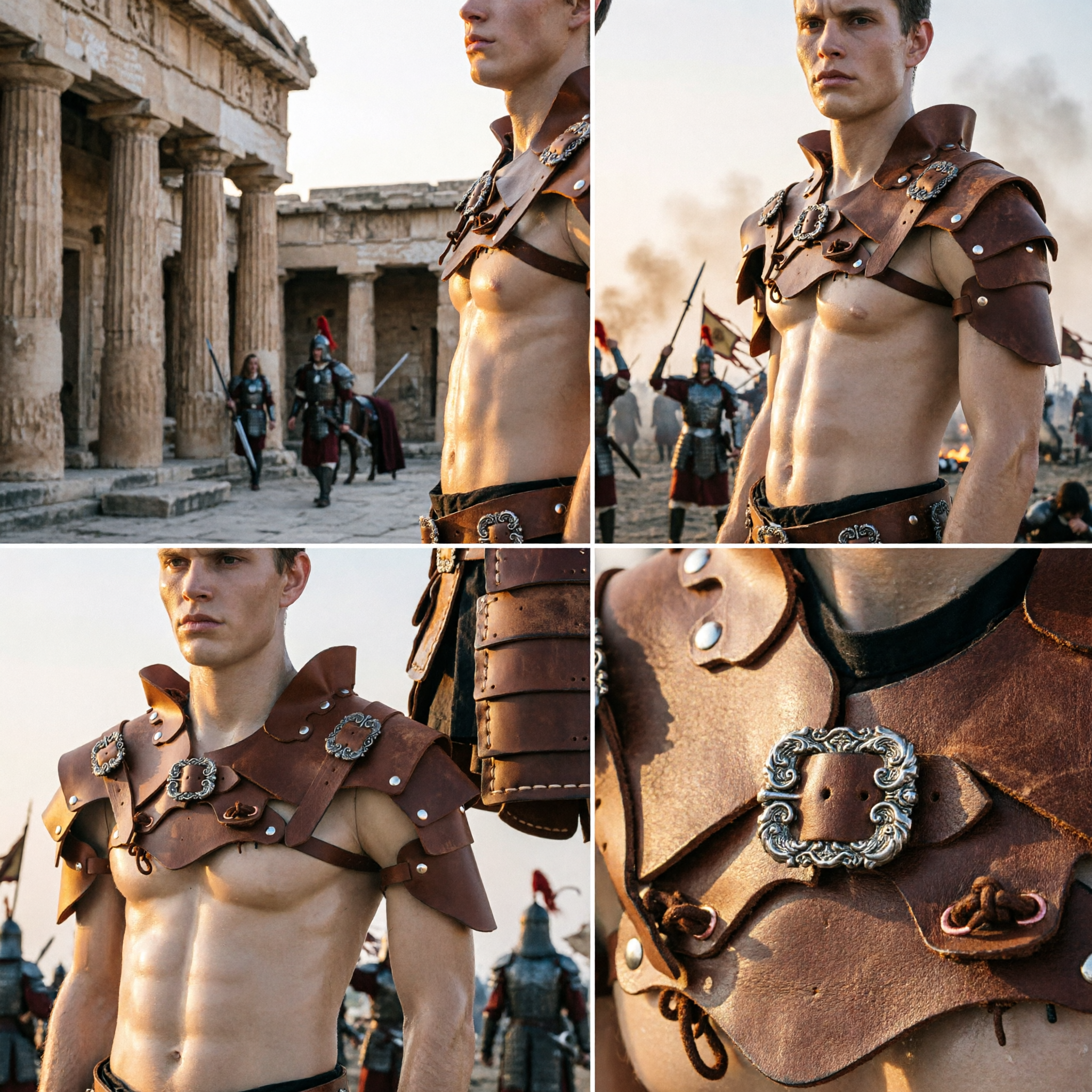 Brown Leather Roman Gladiator Shoulder Armor Pauldrons for Men Medieval Cosplay LARP and Renaissance Faire Costumes
