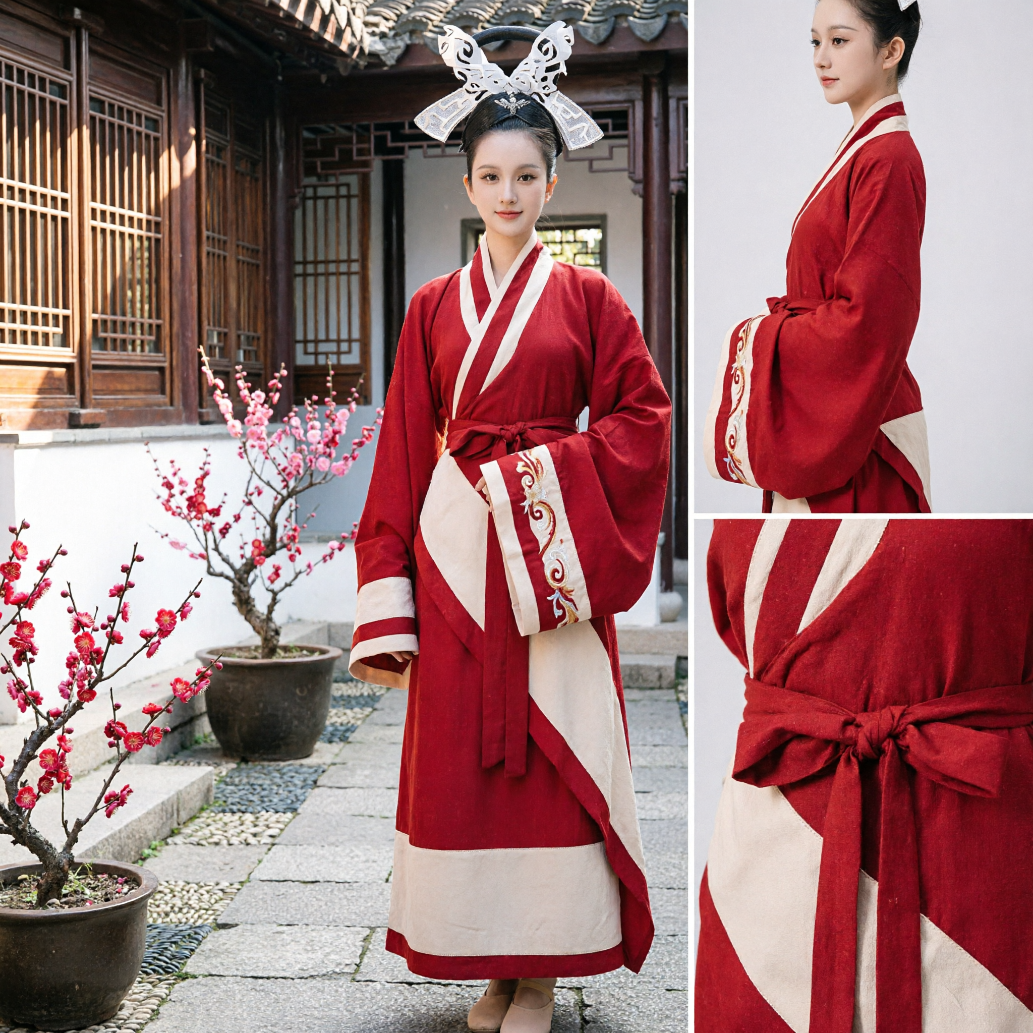 Traditional Chinese Hanfu Red Robe Ancient Han Dynasty Costume for Women Dance Performance