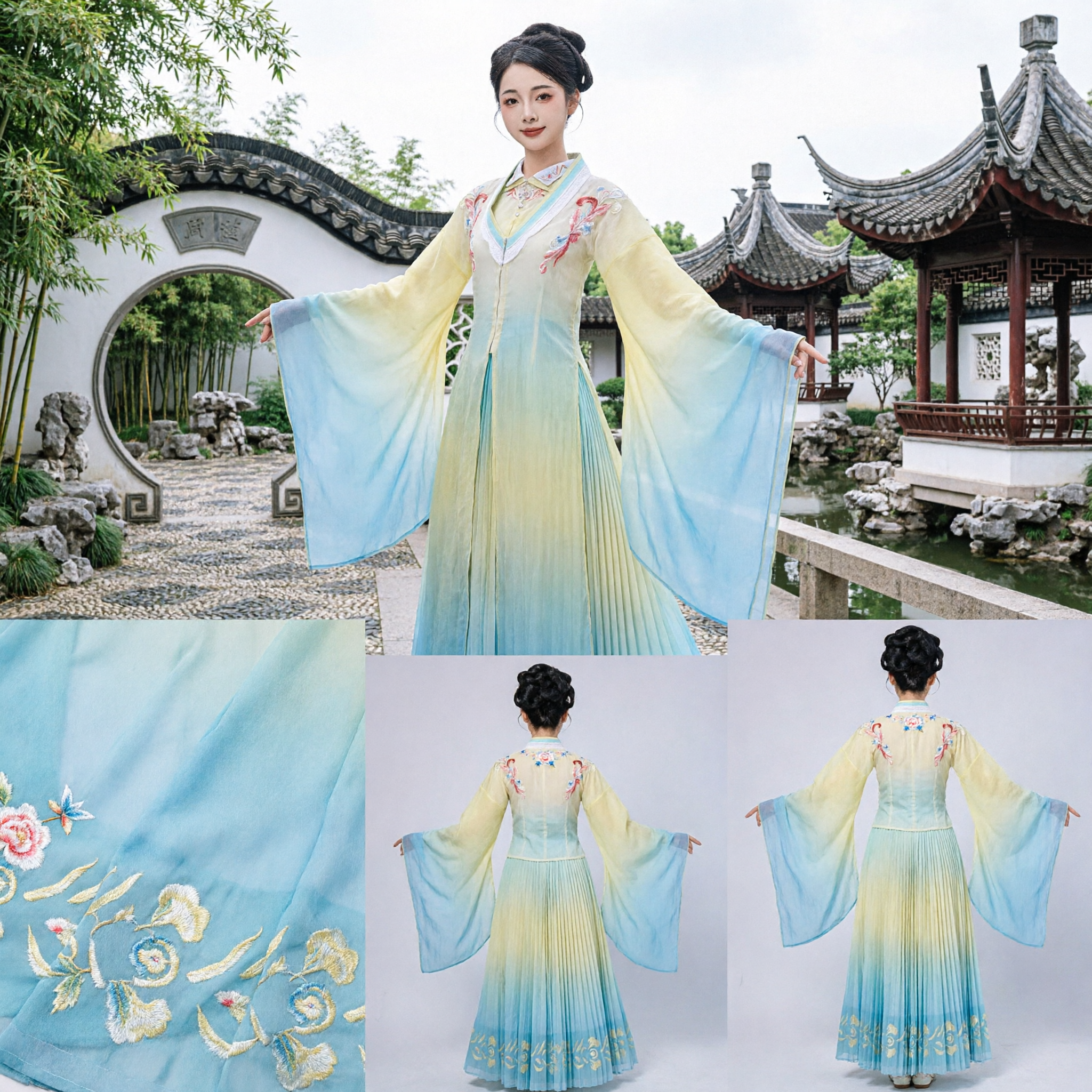 Elegant Gradient Hanfu Dress Chinese Traditional Dance Costume with Water Sleeves Ancient Performance Wear for Women