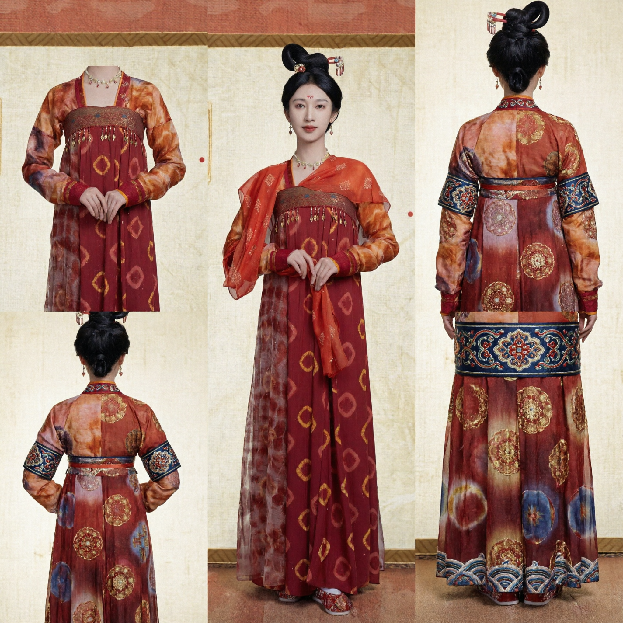 Elegant Red Tang Dynasty Qixiong Ruqun Hanfu Ancient Chinese Palace Lady Traditional Costume for Women