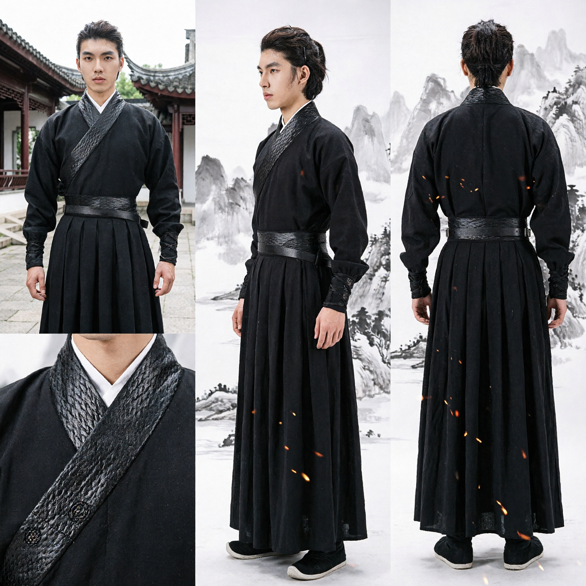 Men's Black Traditional Chinese Hanfu Archer Set Wuxia Martial Arts Cosplay Costume Historical Clothing