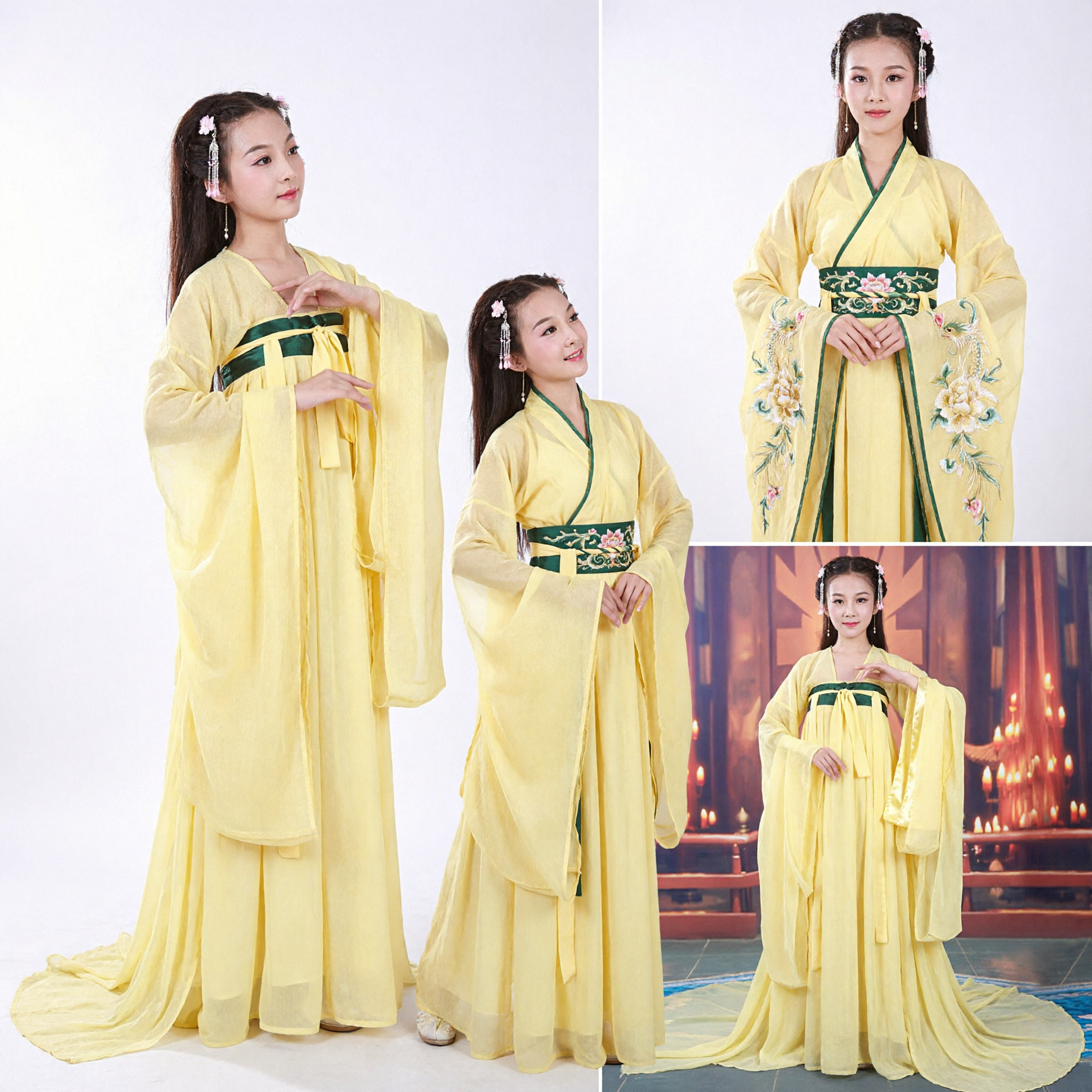 Girls Traditional Chinese Hanfu Costume Yellow Ancient Princess Dress Tang Dynasty Fairy Outfit for Dance Performance