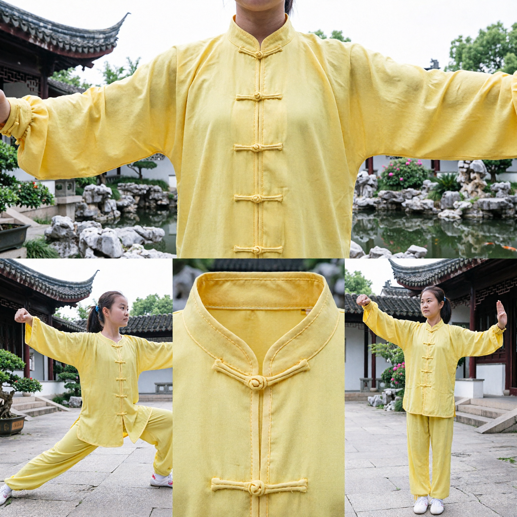 Women's Traditional Yellow Tai Chi Uniform Kung Fu Suit Loose Fit Martial Arts Clothing for Yoga Meditation