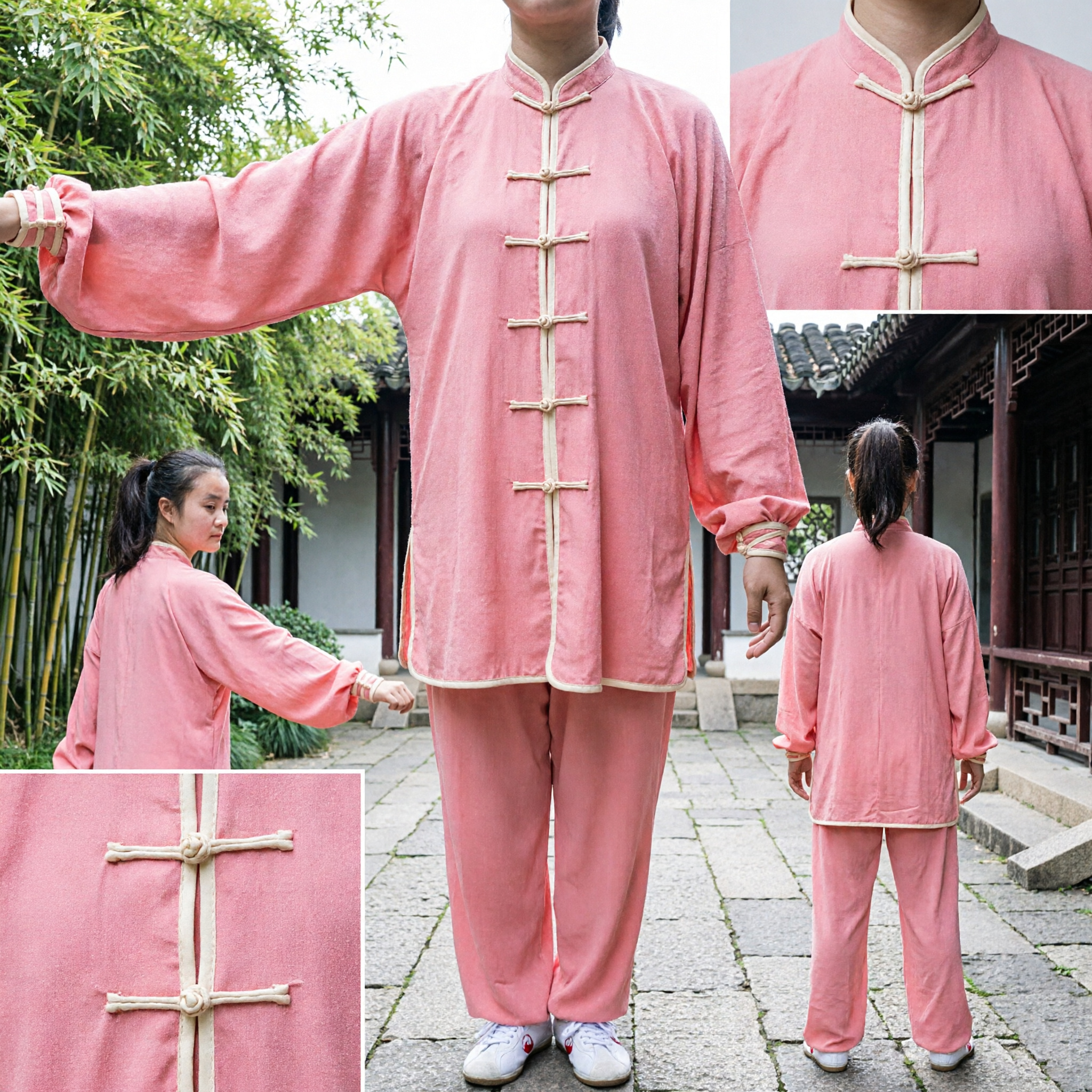 Women's Pink Silk Tai Chi Uniform Traditional Kung Fu Suit Martial Arts Wushu Costume for Practice and Performance