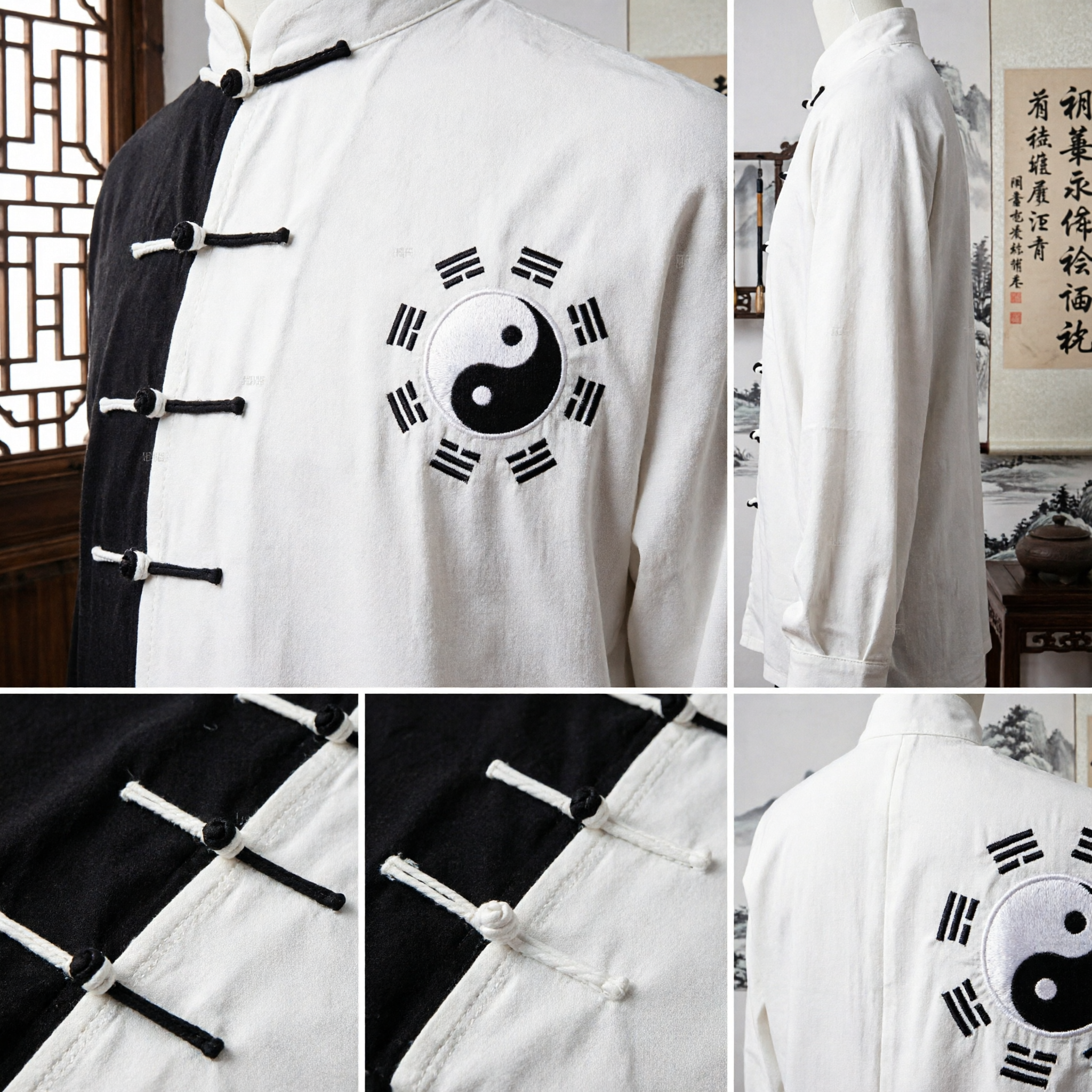 Men's Traditional Chinese Kung Fu Uniform Yin Yang Split Color Tai Chi Martial Arts Top Shirt