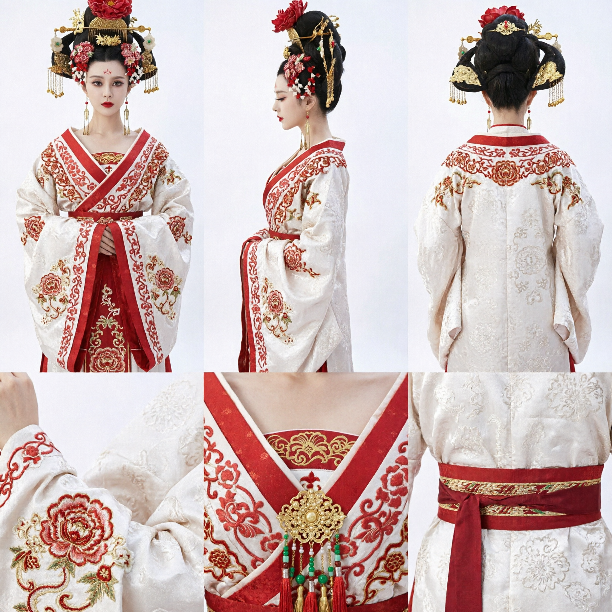 Royal Tang Dynasty Hanfu Costume Red and White Embroidered Traditional Chinese Dress for Women Historical Cosplay