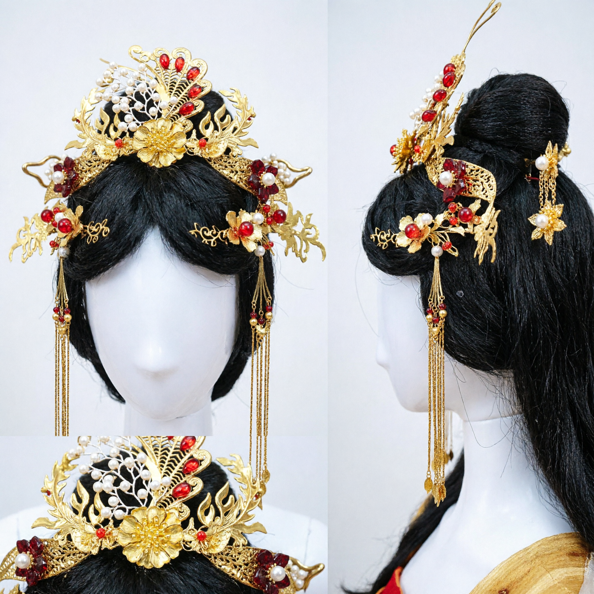 Traditional Chinese Hanfu Hair Crown Gold Phoenix Headdress Wedding Bride Ancient Costume Jewelry Headpiece