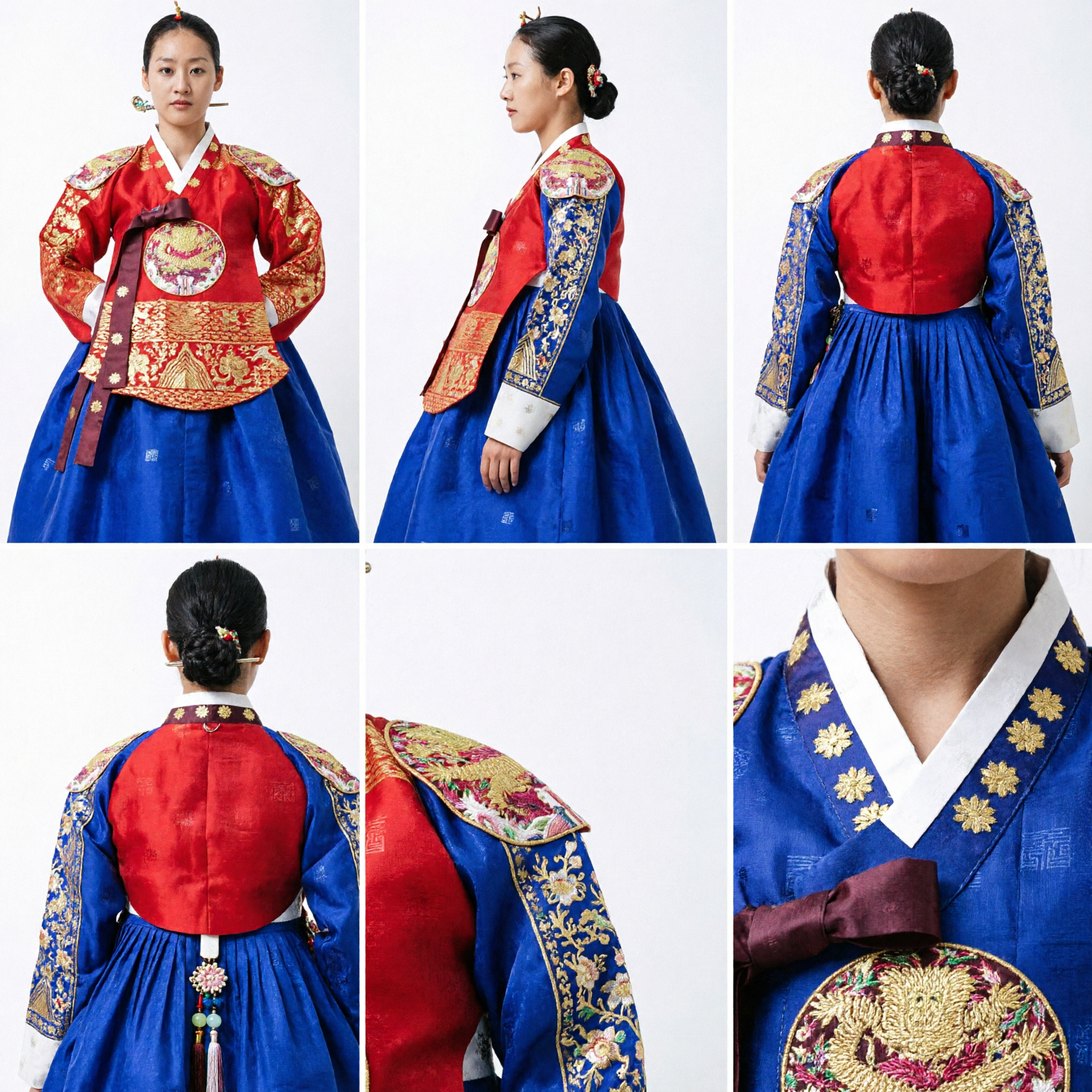 Traditional Korean Hanbok Red Jeogori and Blue Chima Set Royal Palace Costume for Women Cosplay