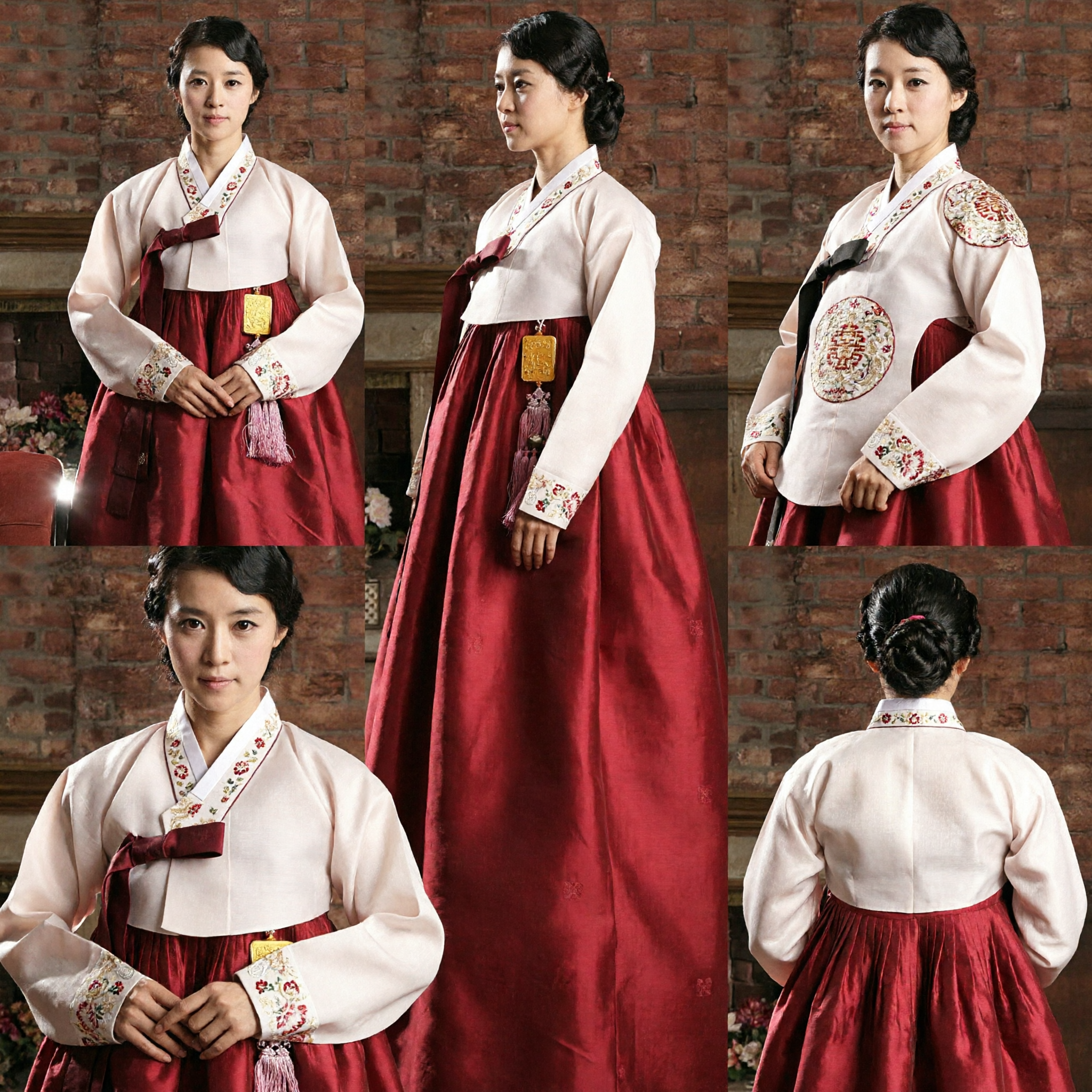 Elegant Women's Korean Traditional Hanbok Set Cream Jeogori and Red Chima for Wedding and Ceremonial Occasions