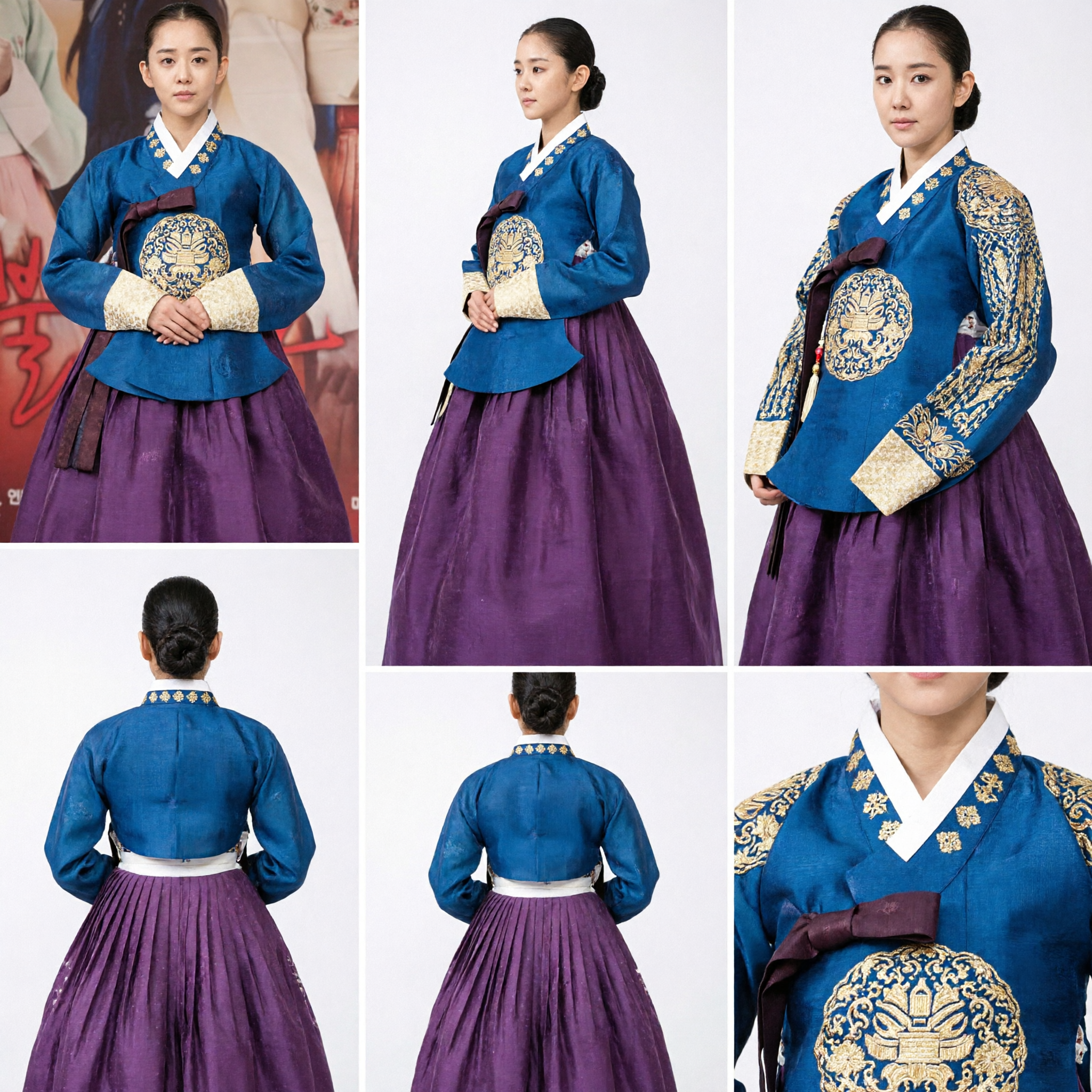 Women's Navy Blue and Purple Traditional Korean Hanbok Set for Historical Drama Cosplay and Cultural Festivals