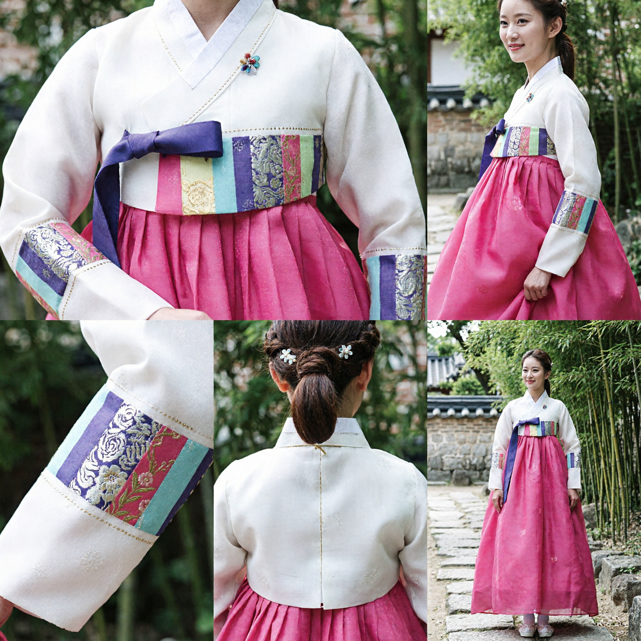 Traditional Korean Hanbok Dress for Women Pink Chima White Jeogori Ancient Palace Costume for Festivals