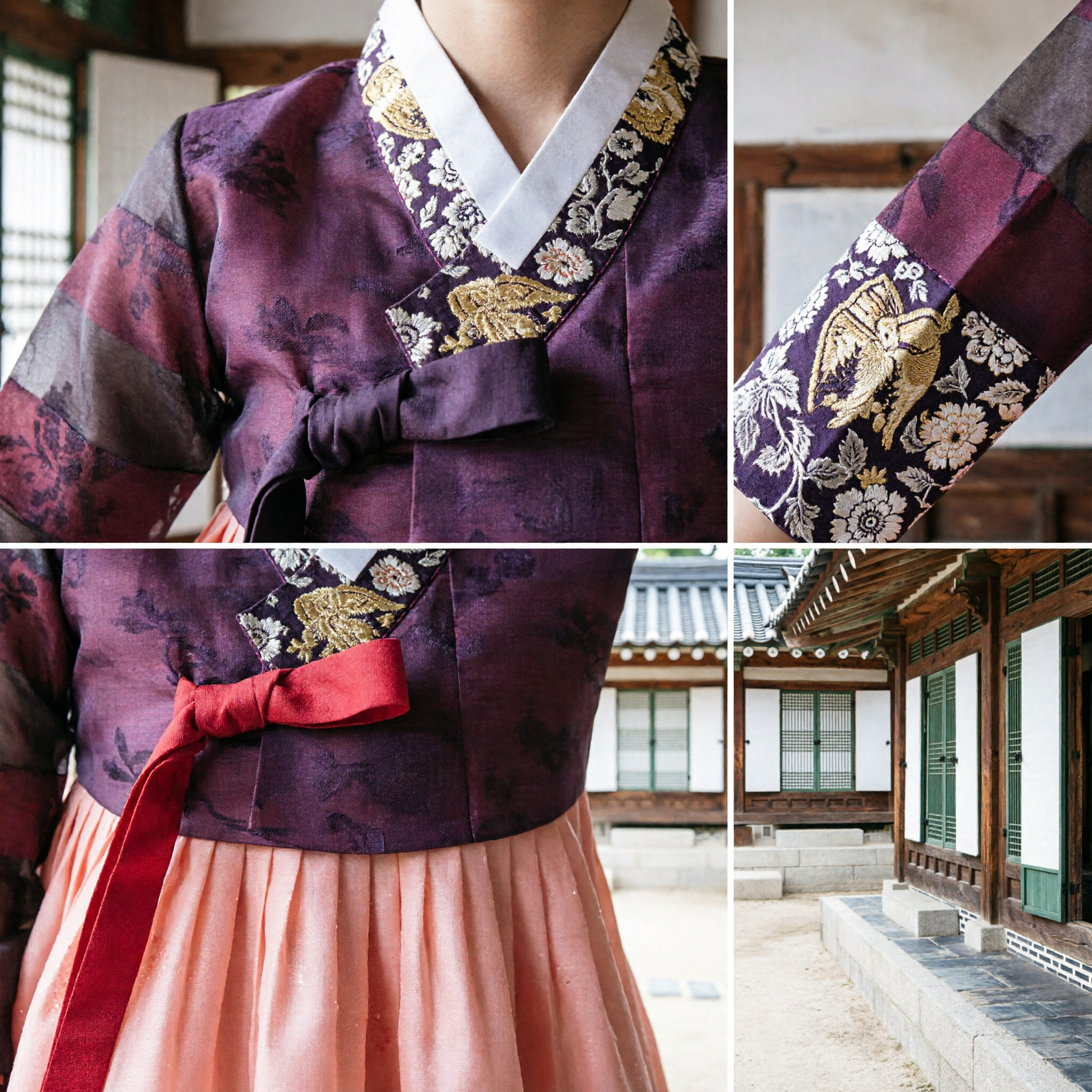 Traditional Korean Hanbok for Women Elegant Burgundy Jeogori and Peach Chima Dress for Weddings