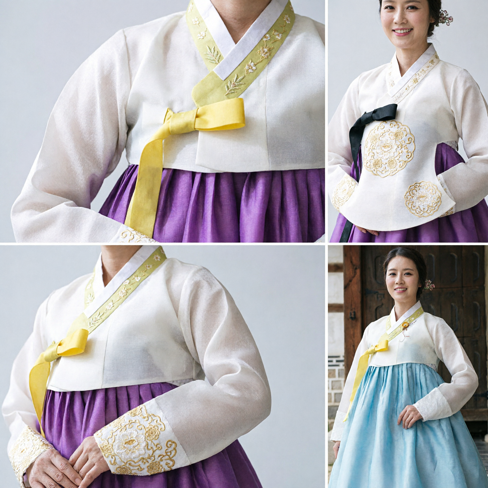 Traditional Korean Hanbok Wedding Dress for Women White Jeogori Purple Chima Bridal Costume Set