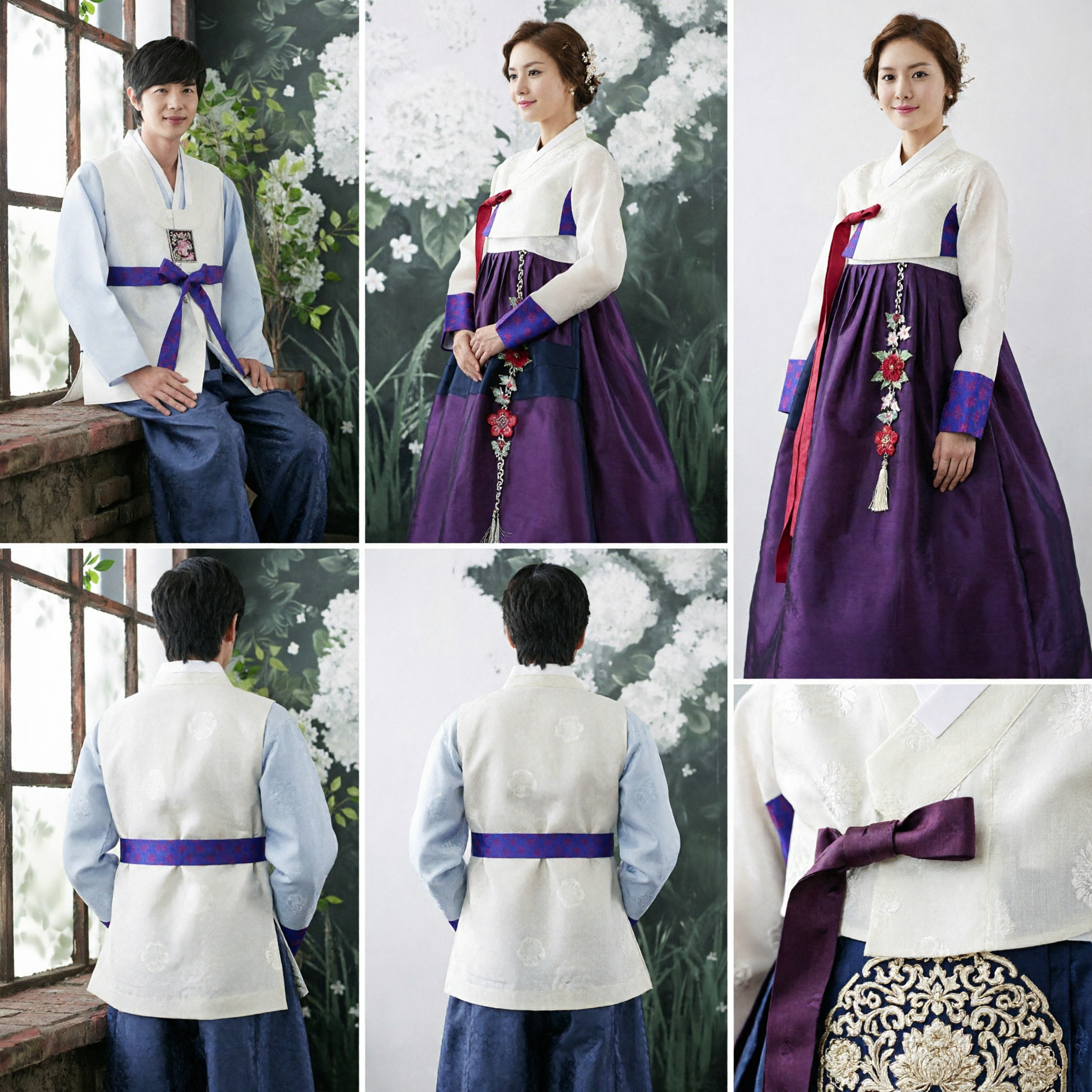 Elegant Traditional Korean Hanbok Couple Set, Formal Wedding and Festival National Costume for Men and Women