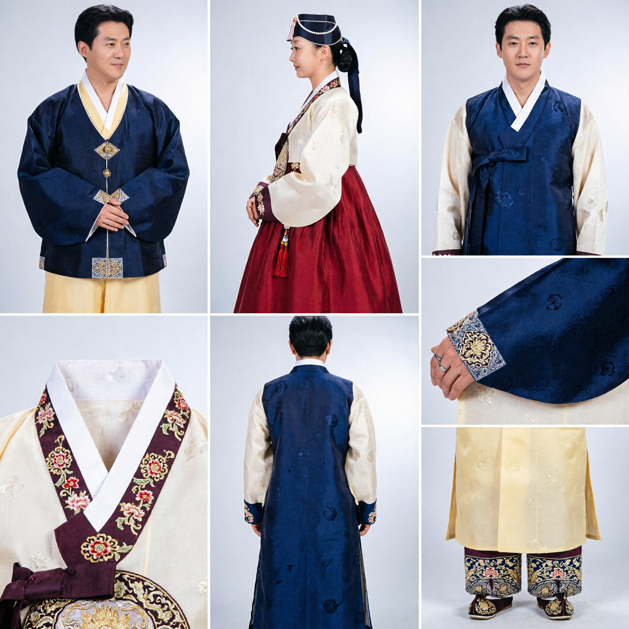 Elegant Black and Gold Korean Hanbok Couple Set Traditional Formal Wedding Costume for Men and Women