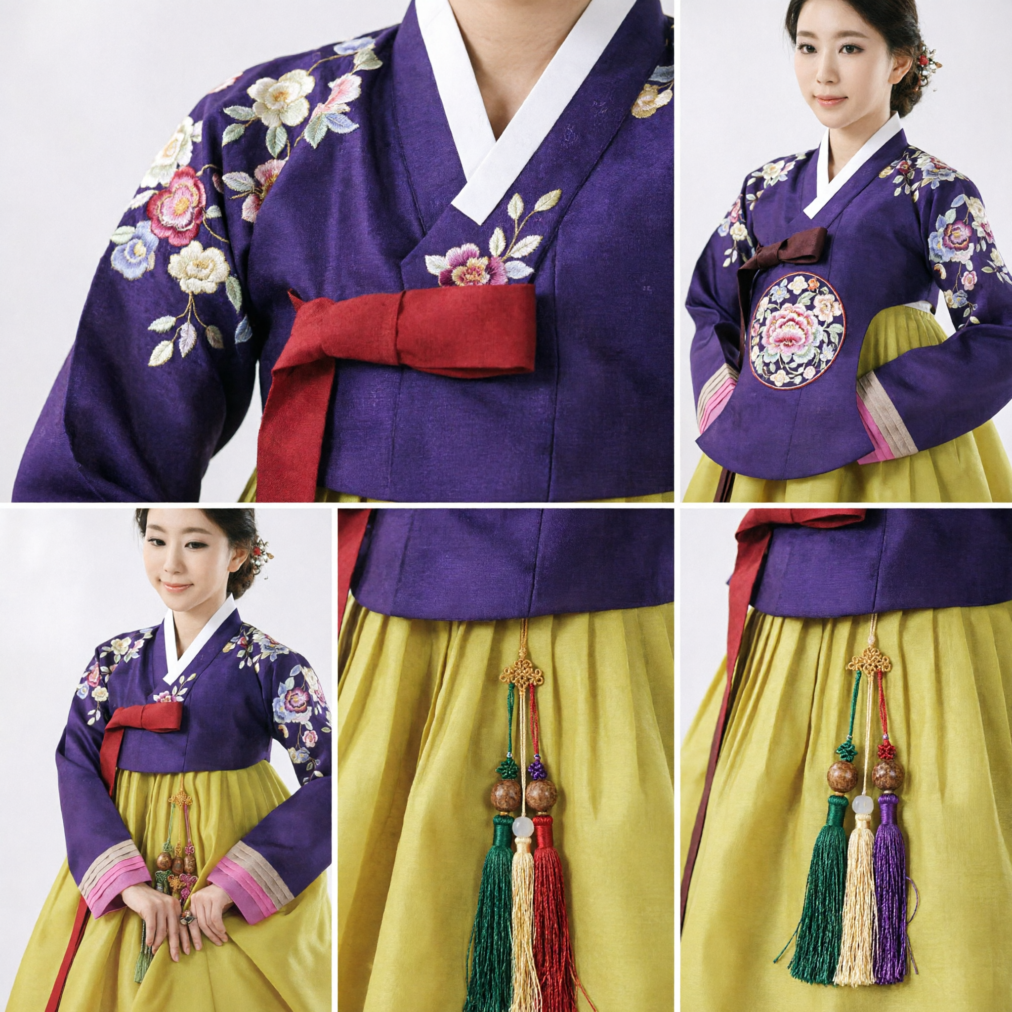 Women's Traditional Korean Hanbok Set Purple Embroidered Jeogori and Yellow Chima for Special Occasions