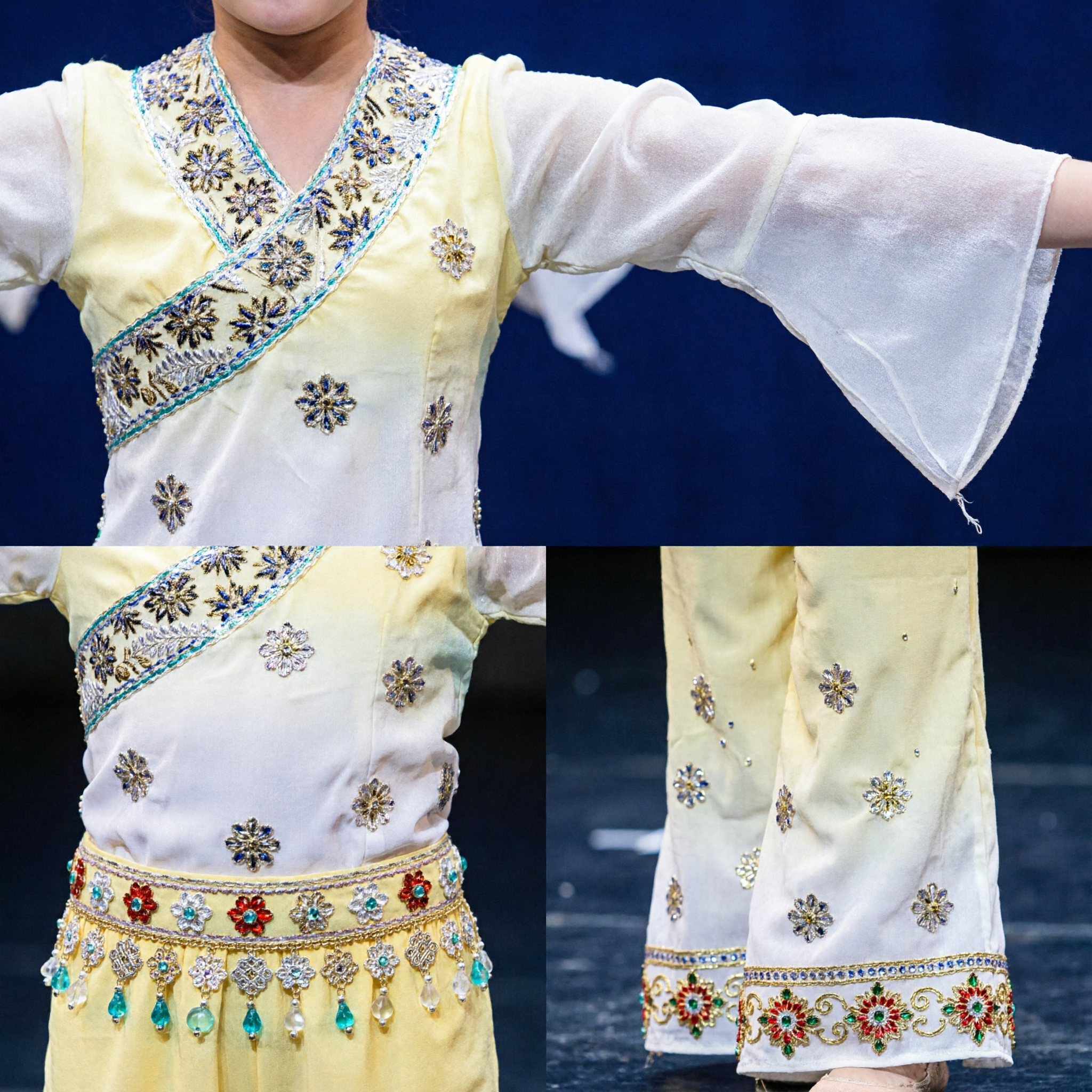 Traditional Chinese Dance Costume for Kids Girls Yellow White Folk Dance Stage Performance Outfit Set
