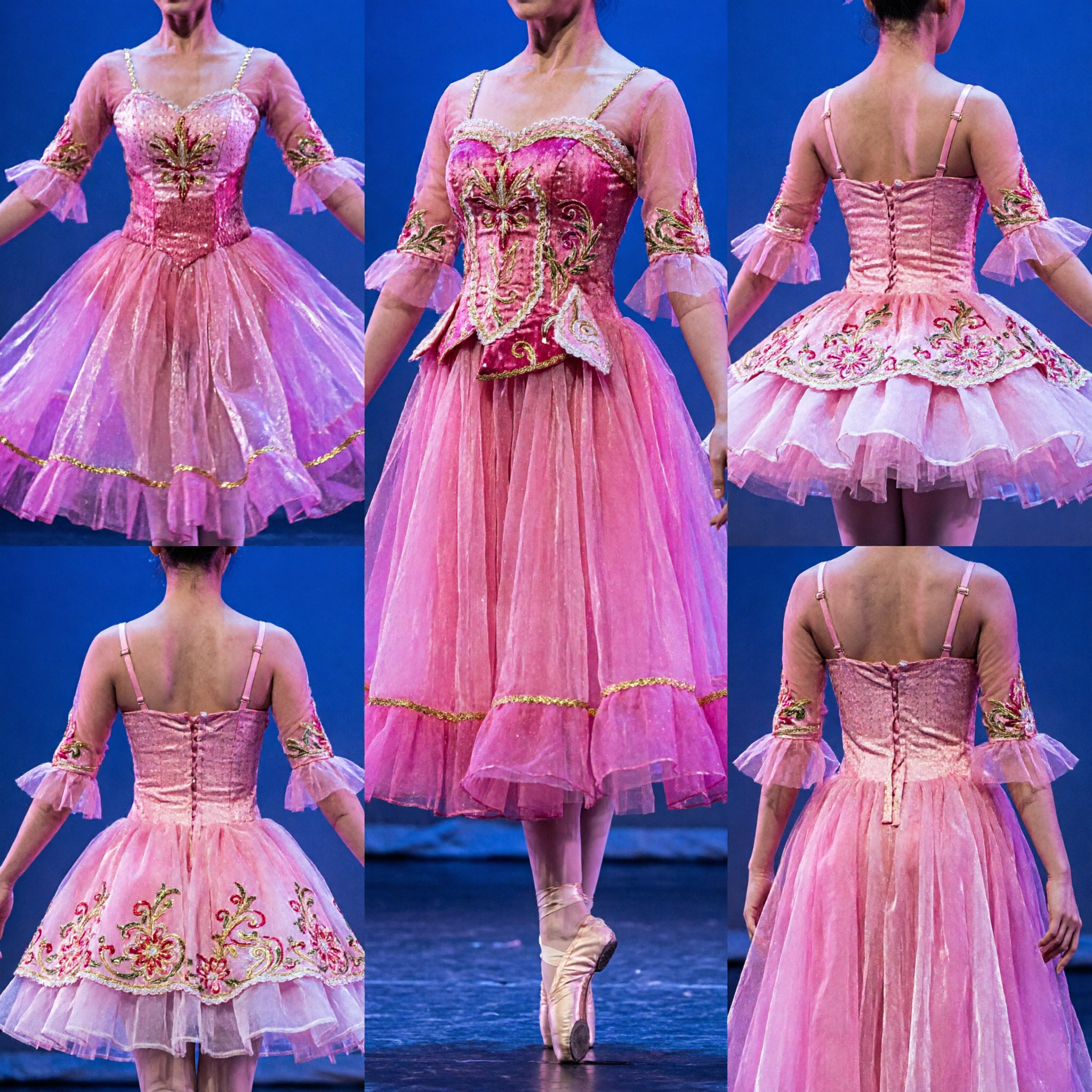 Women Pink Chinese Classical Dance Costume Traditional Folk Stage Performance Group Dress Outfit