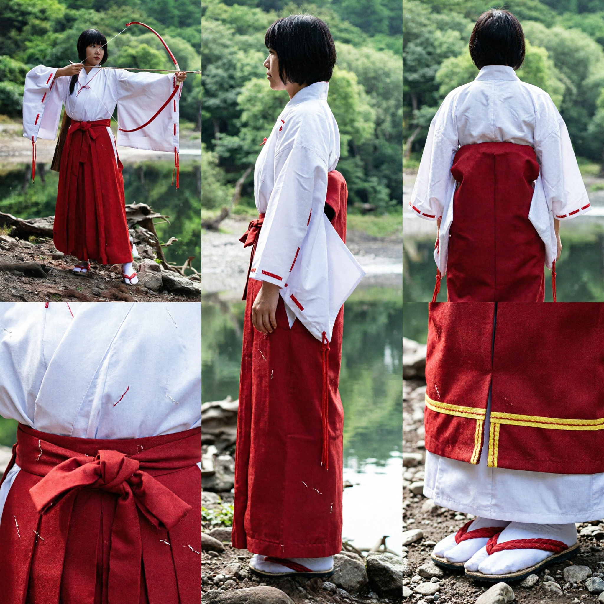 Traditional Japanese Miko Shrine Maiden Costume Set White Kimono Red Hakama for Women Cosplay Performance