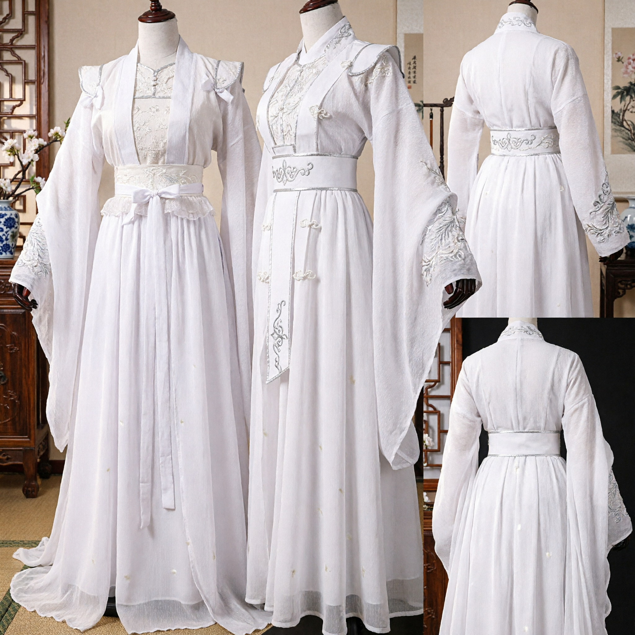 Elegant White Ancient Chinese Hanfu Robe Traditional Fairy Costume for Cosplay Wedding Photography Couple Set
