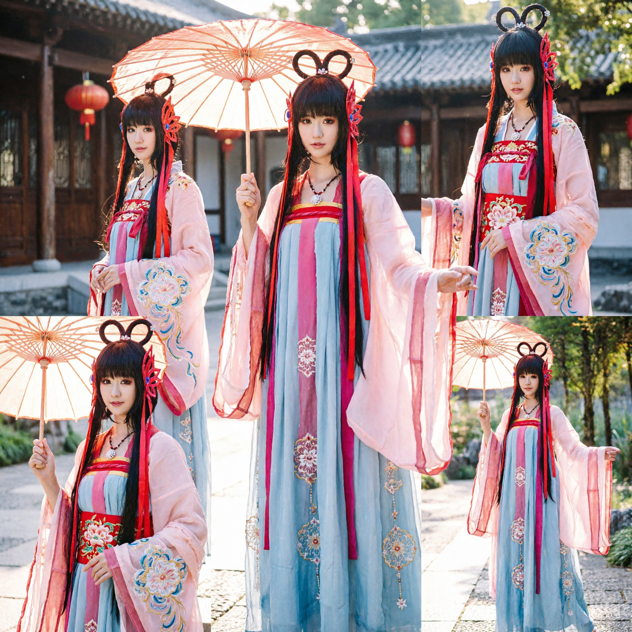 Elegant Ancient Chinese Hanfu Costume Traditional Fairy Dress Cosplay Outfit for Women Pink and Blue