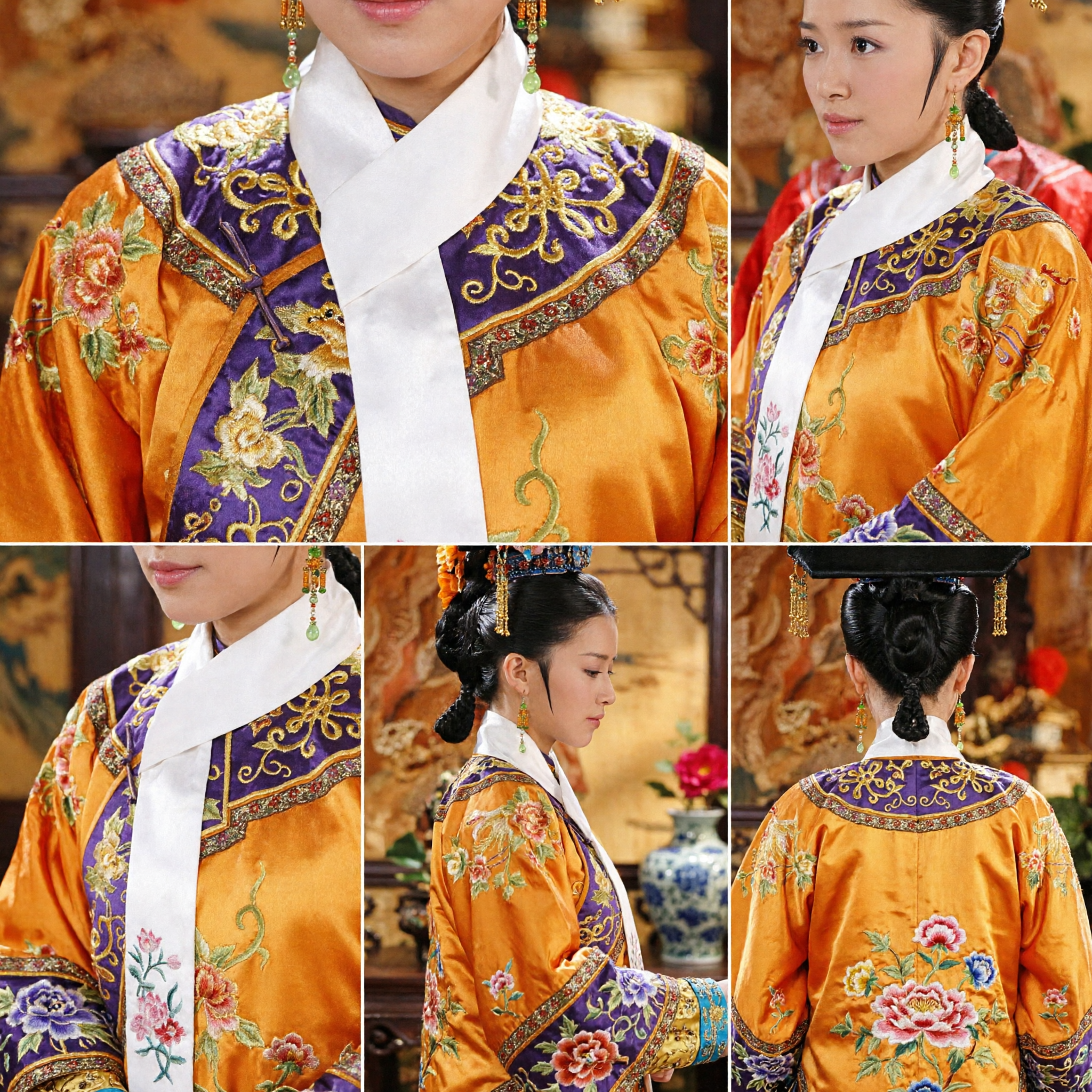 Ancient Chinese Qing Dynasty Manchu Princess Embroidered Yellow Robe and Deluxe Phoenix Headdress Costume Set for Women