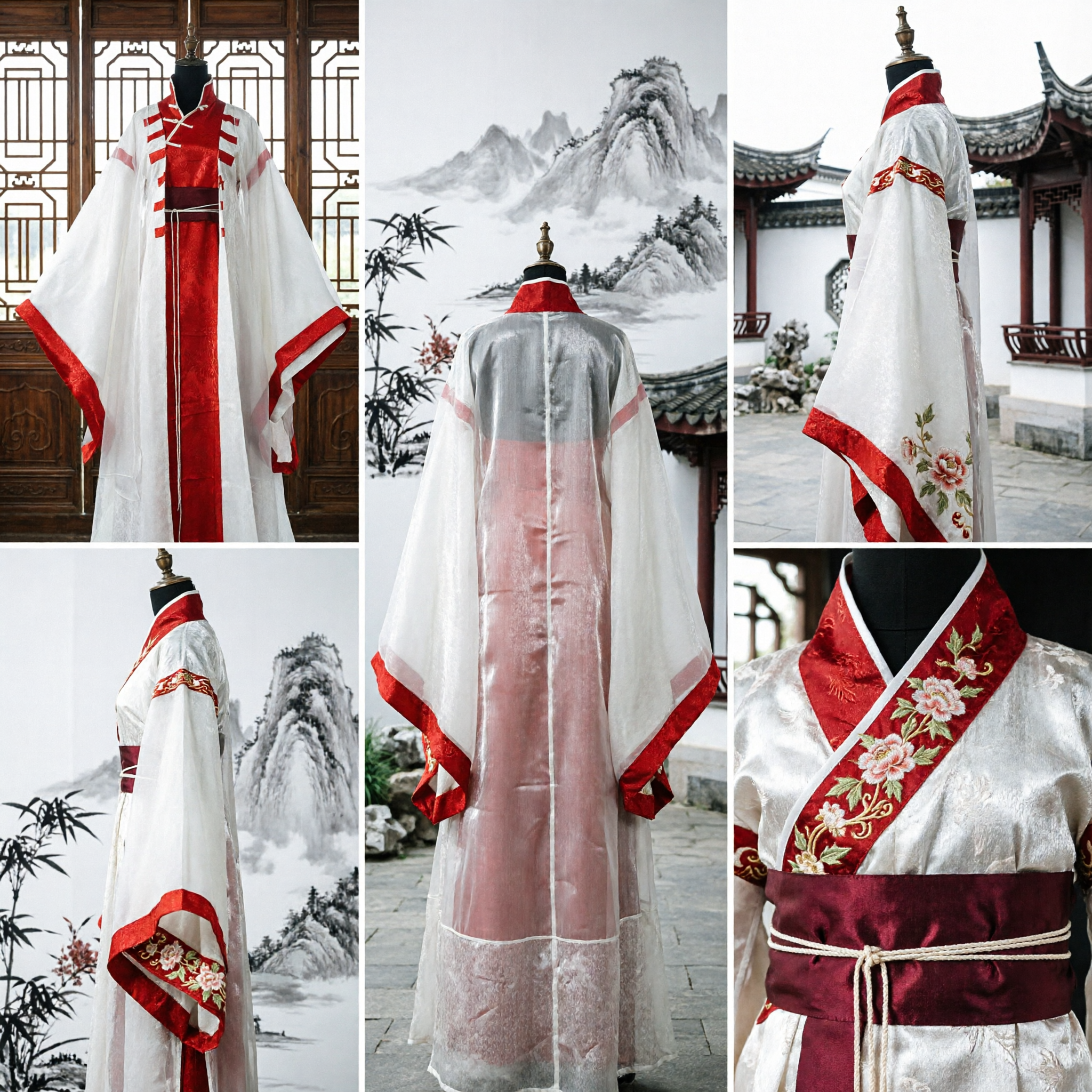 Traditional Chinese Hanfu Costume Red and White Ancient Clothing for Cosplay and Stage Performance